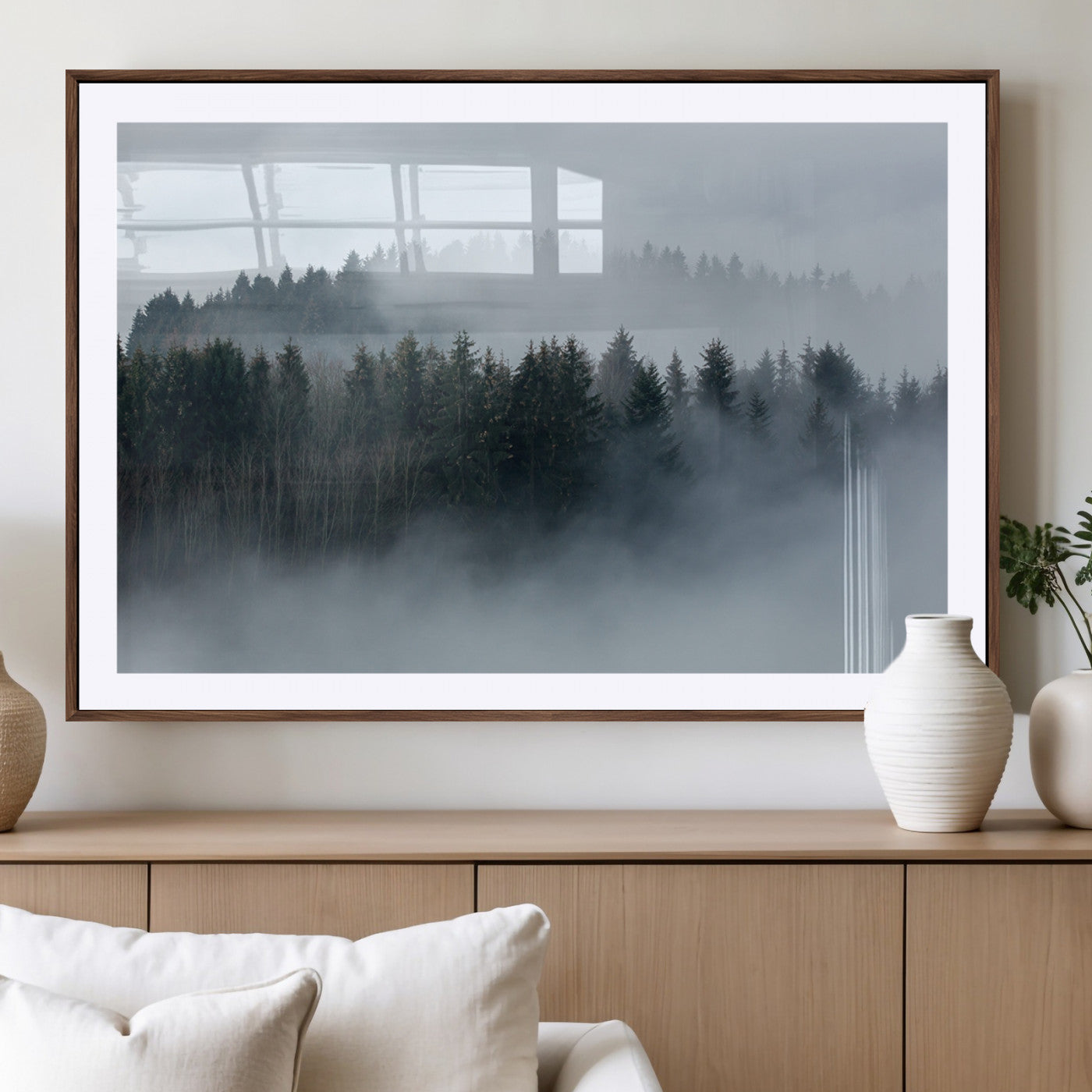 42596-MGV-CV-36X24-Misty Forest Wall Art – Atmospheric Pine Trees Canvas Print, Nature Landscape Decor for Living Room, Bedroom, Office, or Cabin