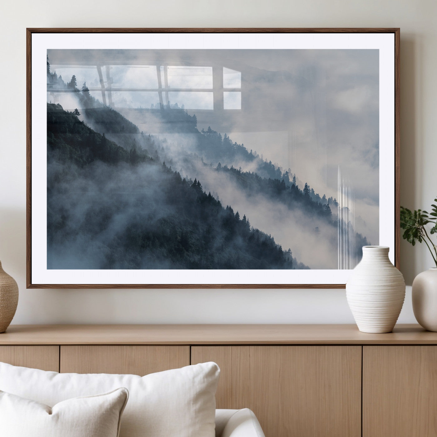 85737-MGV-CV-36X24-Misty Mountain Wall Art – Atmospheric Pine Forest Canvas Print with Fog and Mist, Calm Nature Decor for Living Room, Bedroom,