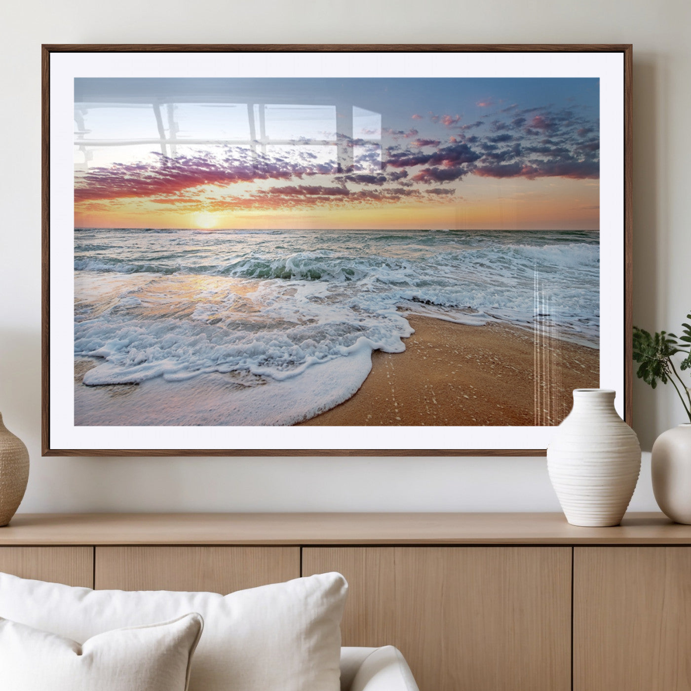 39560-MGV-CV-36X24-Sunrise Beach Wall Art – Vibrant Ocean Waves and Golden Sand Canvas Print, Seaside Coastal Decor for Living Room, Bedroom or
