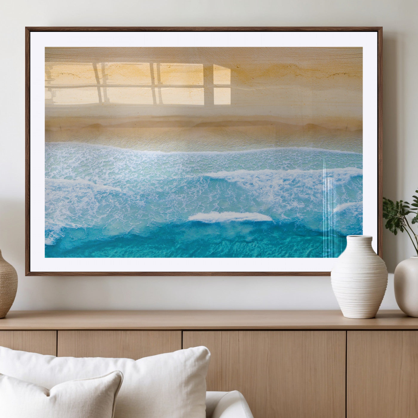 43046-MGV-CV-36X24-Aerial Beach Wall Art – Serene Ocean Waves & Sandy Shore Canvas Print, Coastal Home Decor for Living Room, Bedroom or Office