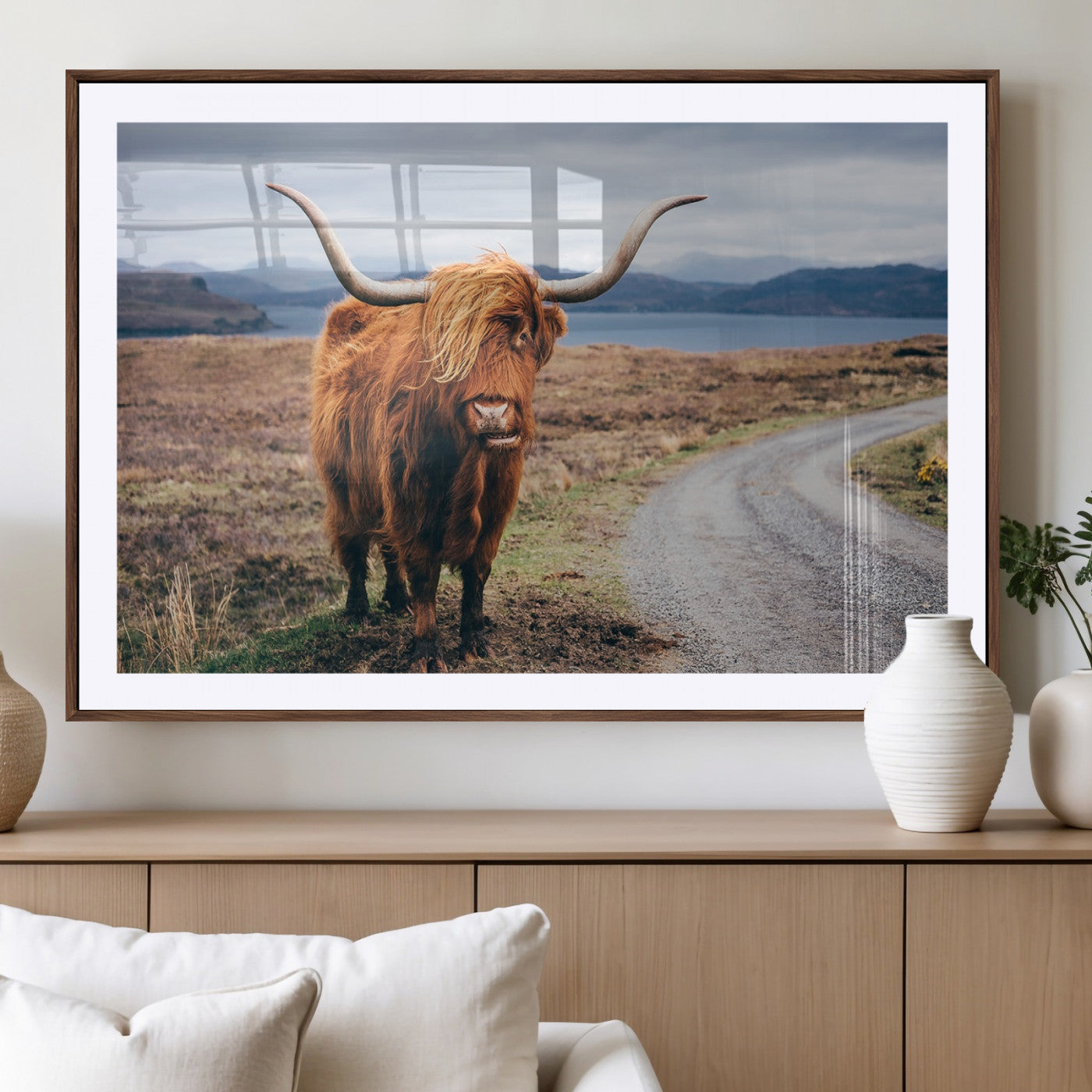 56121-MGV-CV-36X24-Rustic Highland Cow Wall Art – Panoramic Nature Canvas Print, Perfect Decor for Home, Office, Living Room or Man Cave