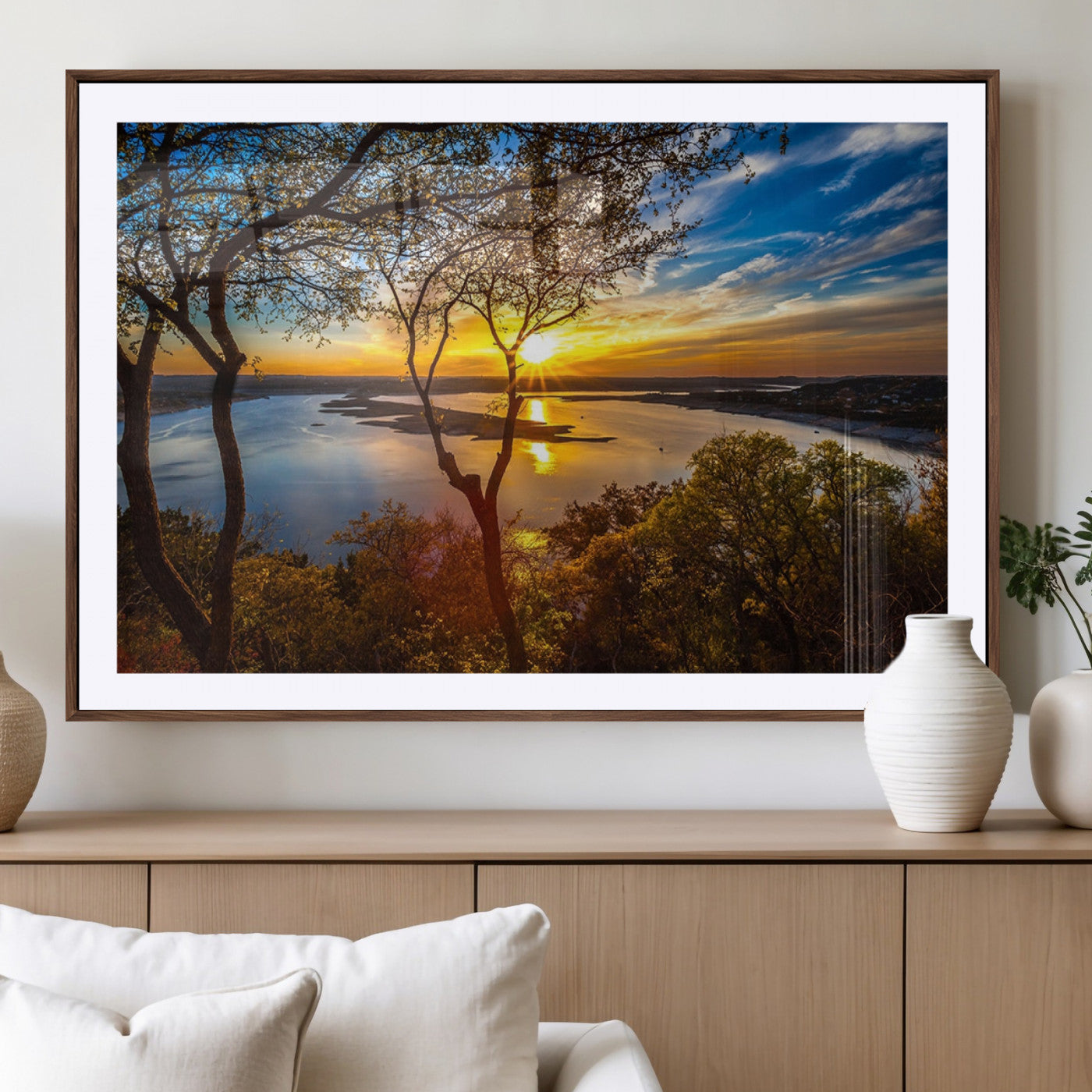 71863-MGV-CV-36X24-Lake Sunset Wall Art – Scenic Nature Canvas Print with Trees and Golden Sky, Serene Landscape Decor for Living Room, Bedroom or