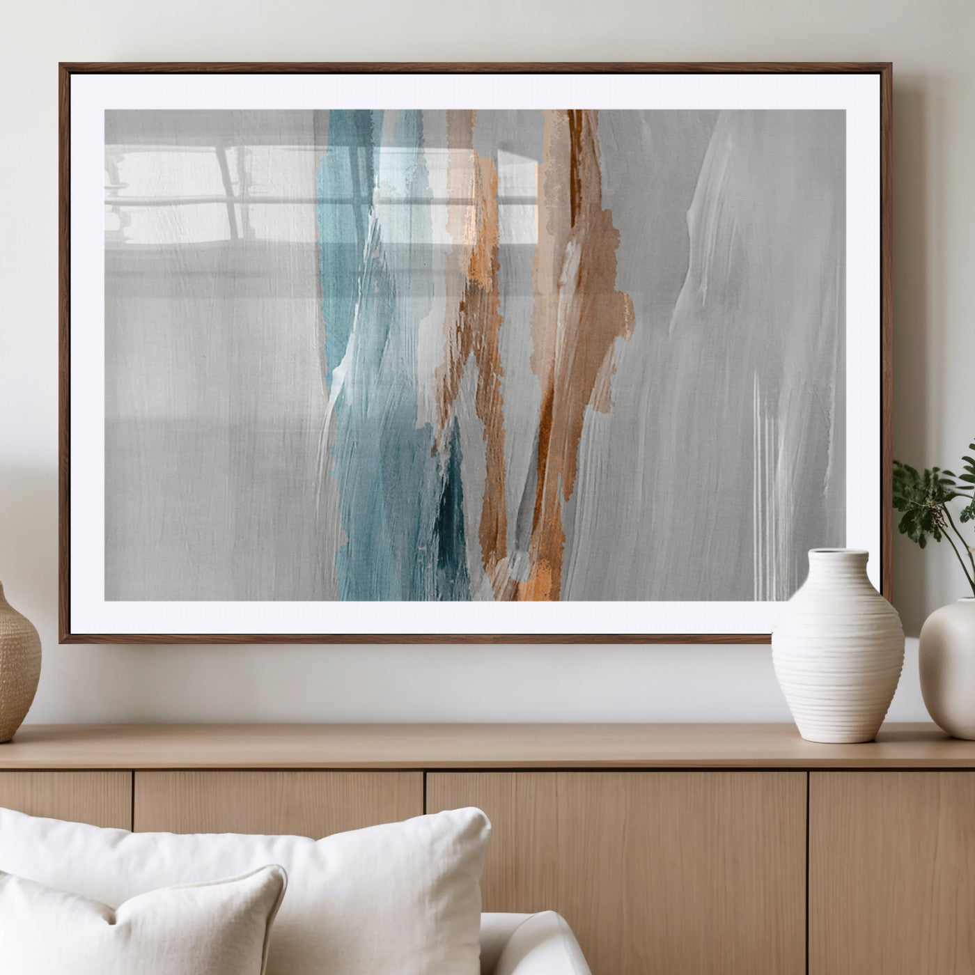 66154-MGC-FP-36x24_Walnut-Abstract Brushstroke Wall Art – Modern Teal and Gold Canvas Print, Minimalist Contemporary Painting for Living Room, Bedroom, or