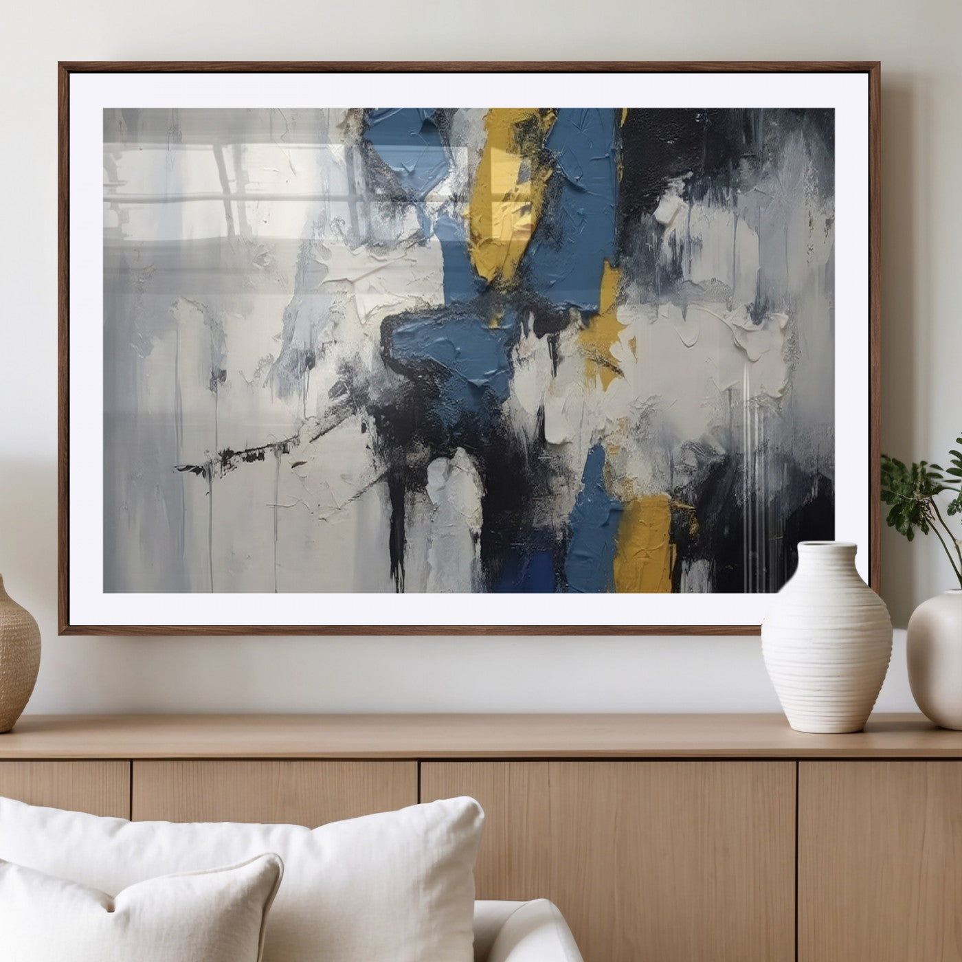 63850-MGV-CV-36X24-Abstract Blue and Yellow Wall Art – Modern Textured Canvas Painting, Bold Contemporary Artwork for Living Room, Bedroom or Office