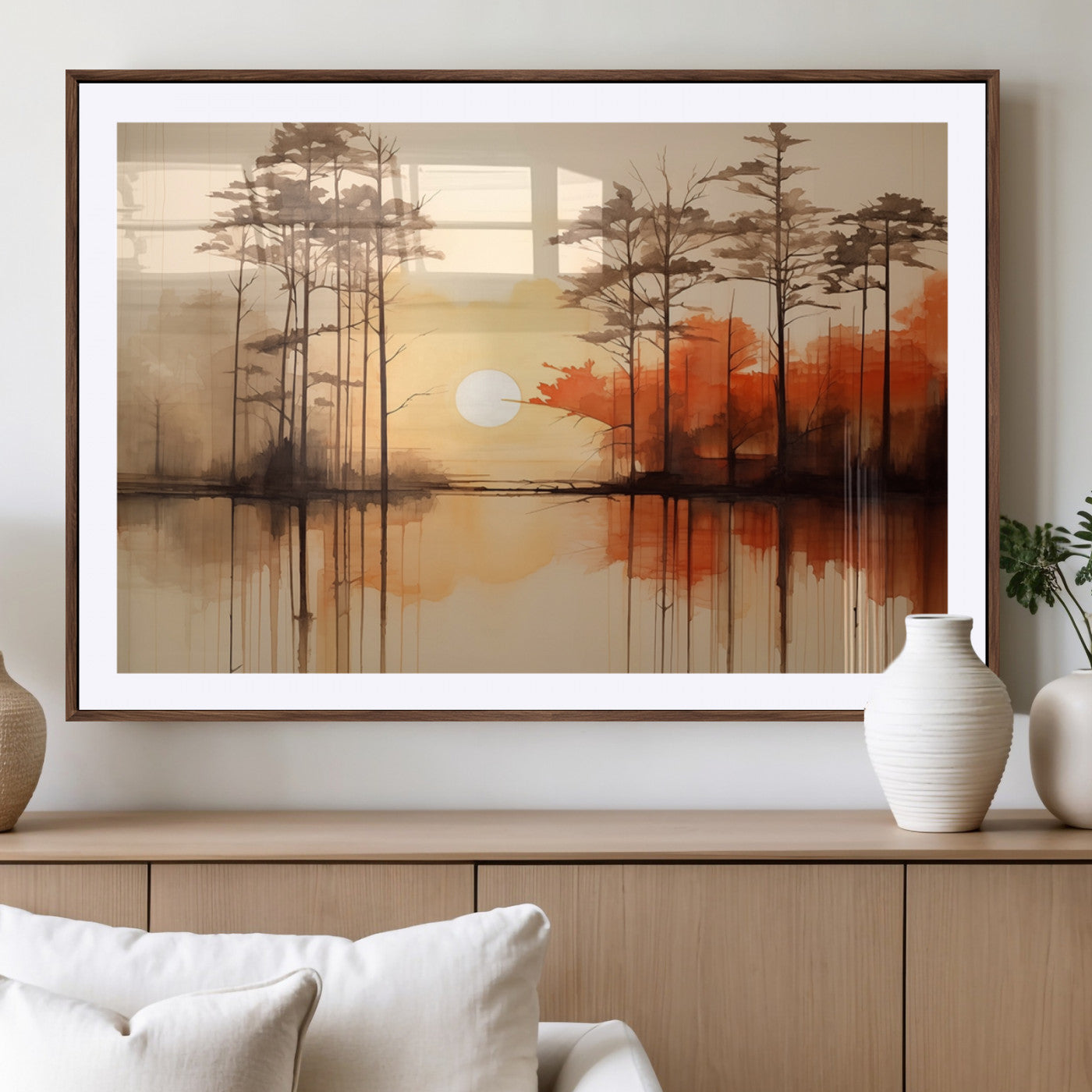 51083-MGV-CV-36X24-Sunset Lake Forest Wall Art – Serene Trees and Orange Sky Reflection Canvas Print, Tranquil Nature Decor for Living Room, Office