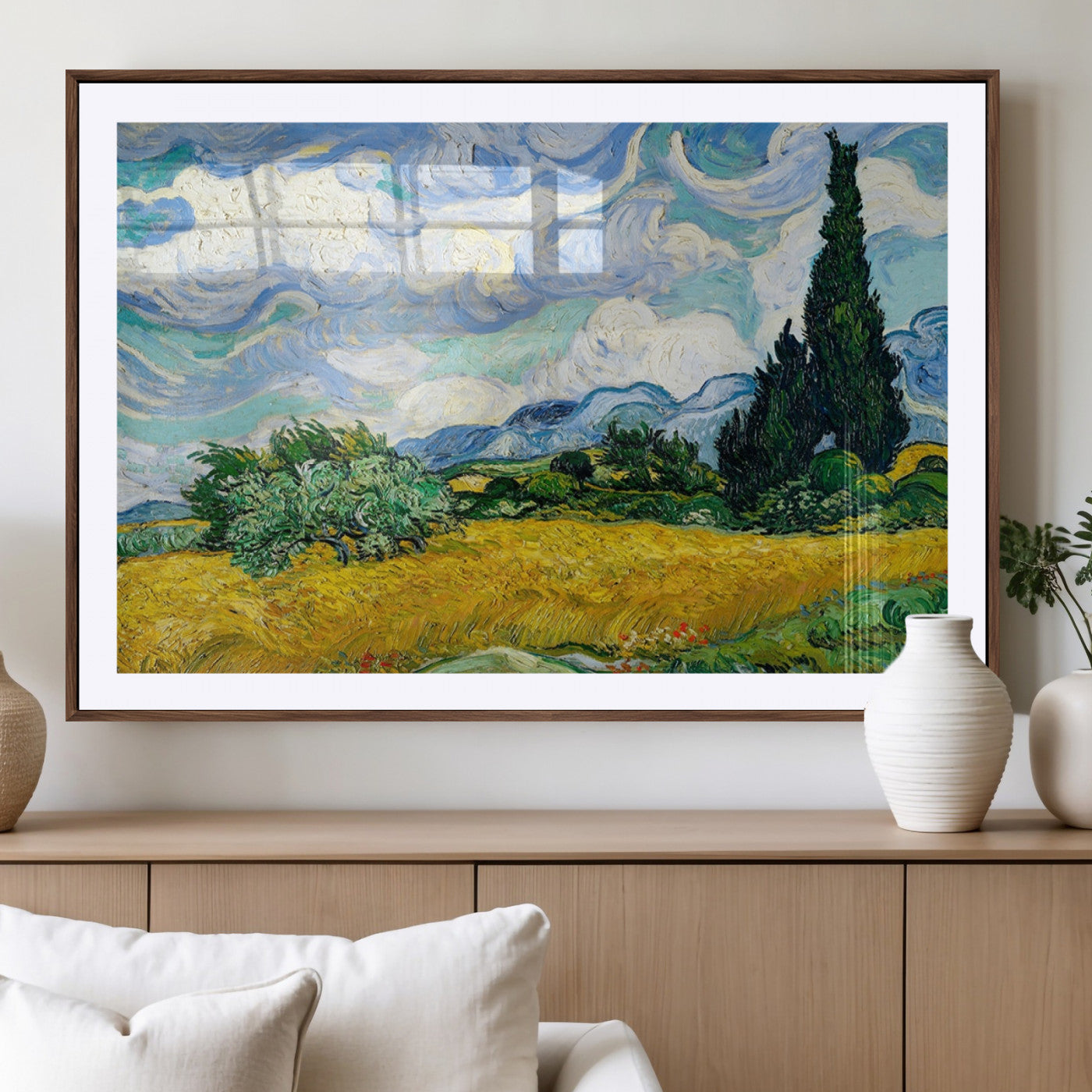 97252-MGV-CV-36X24-Wheat Field with Cypress – Van Gogh Wall Art, Impressionist Landscape Canvas Print, Rustic Home Decor for Living Room or Office