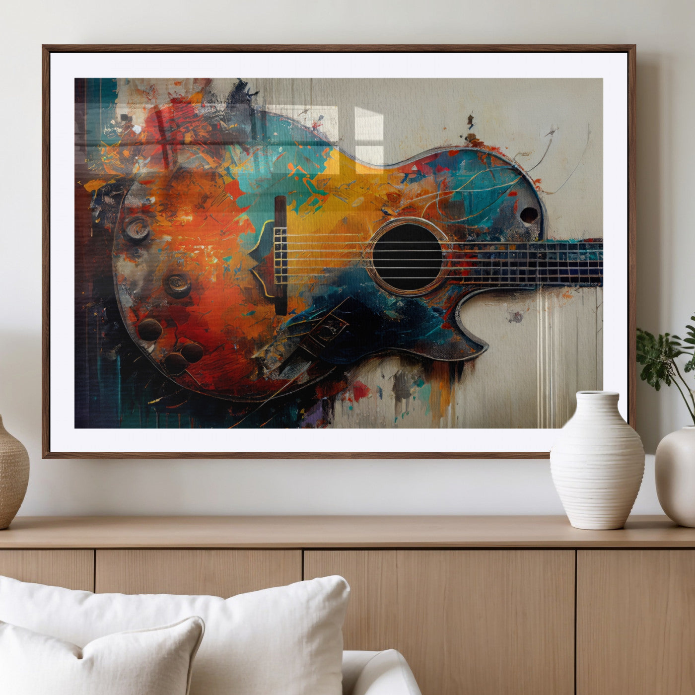 89330-MGV-CV-36X24-Abstract Guitar Wall Art – Colorful Music Canvas Print and Vibrant Rock and Jazz Artwork for Living Room, Studio or Office Decor