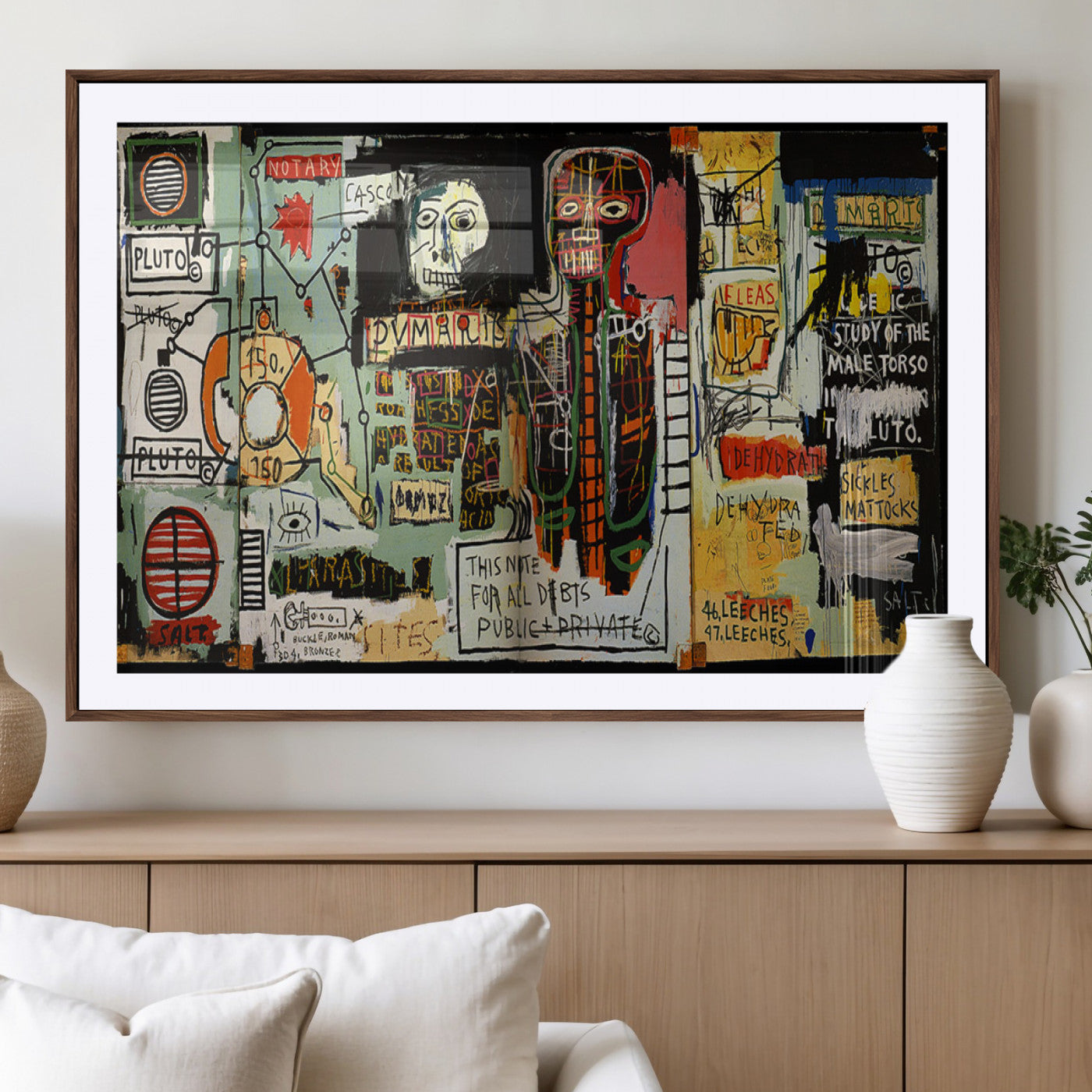 91303-MGC-FP-36x24_Walnut-Abstract Graffiti Wall Art – Bold Urban Canvas Print Colorful Skeleton Figures Mixed Media Style, Contemporary Street Decor for