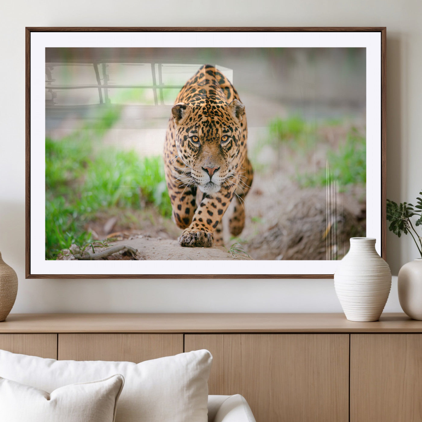 75066-MGV-CV-36X24-Leopard Wall Art Canvas Print, Framed Wild Animal Art Picture Print, Blue Eye Leopard Perfect Wild Minimal Decor Artwork