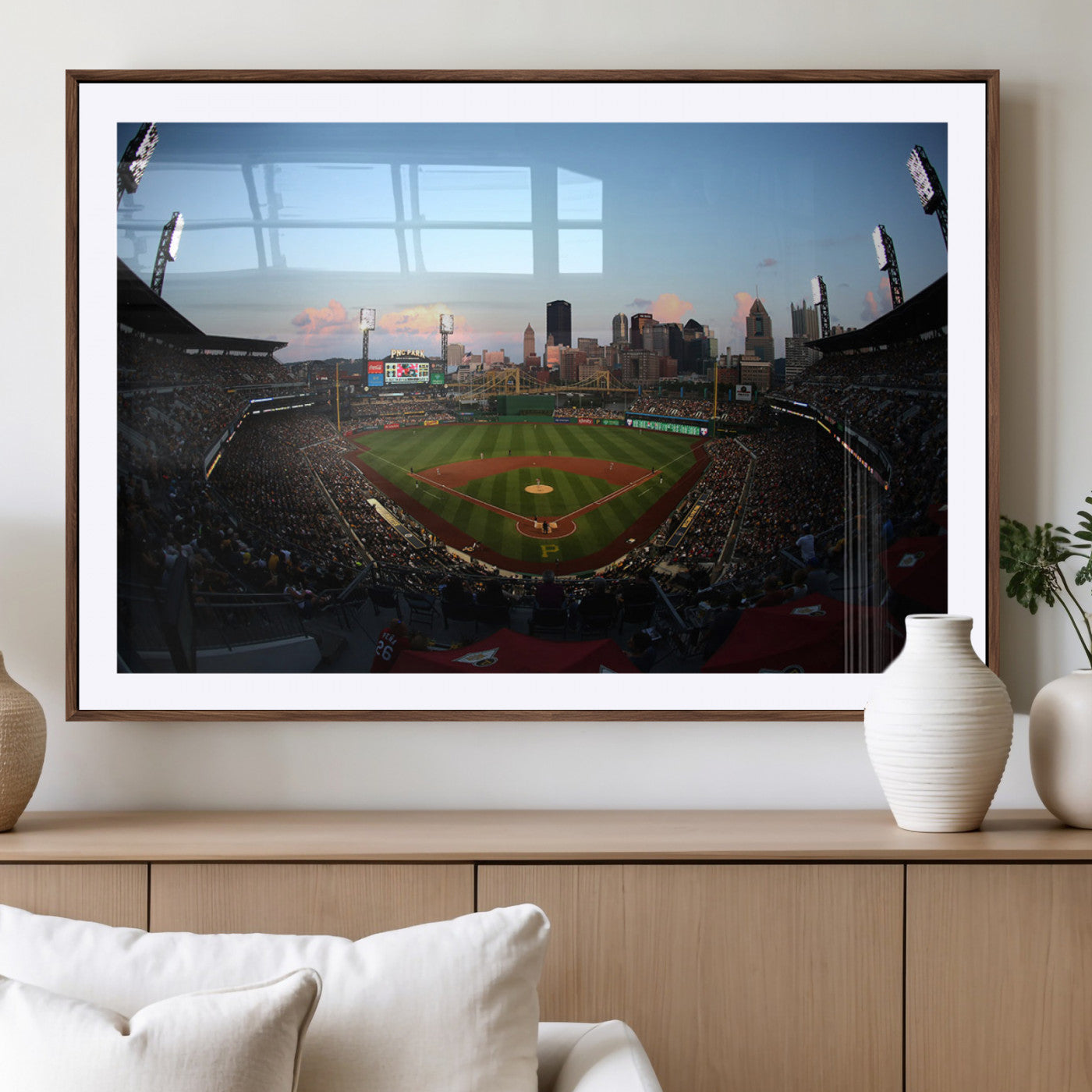 67670-MGV-CV-36X24-PNC Park Stadium Wall Art Canvas Print, Framed Pittsburgh Pirates Stadium Art Picture Print, PNC Park Field Perfect Sport Room