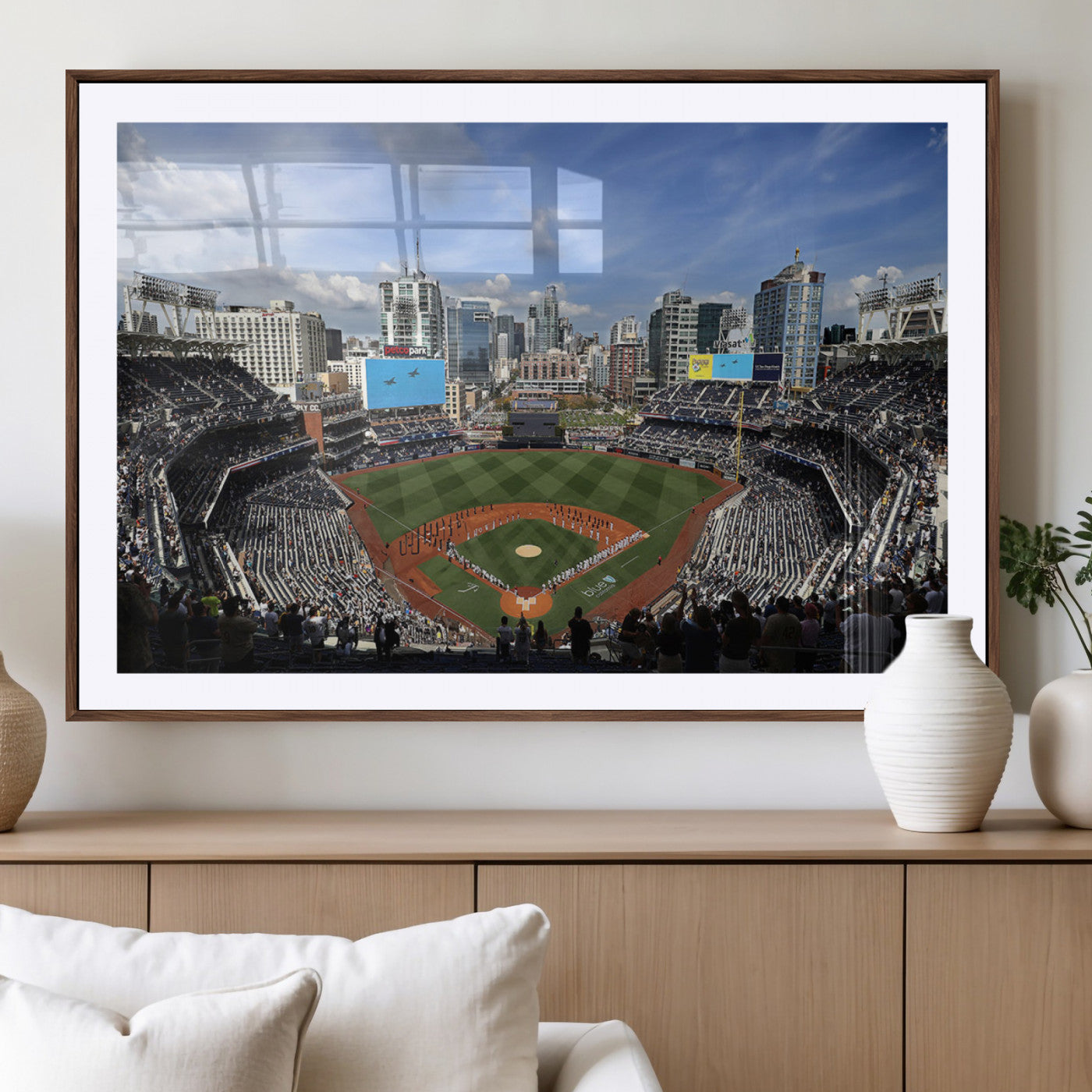 87122-MGC-FP-36x24_Walnut-Petco Park Field Wall Art Canvas Print, Framed San Diego Stadium Art Picture Print, Petco Park Stadium Perfect Sport Room Decor
