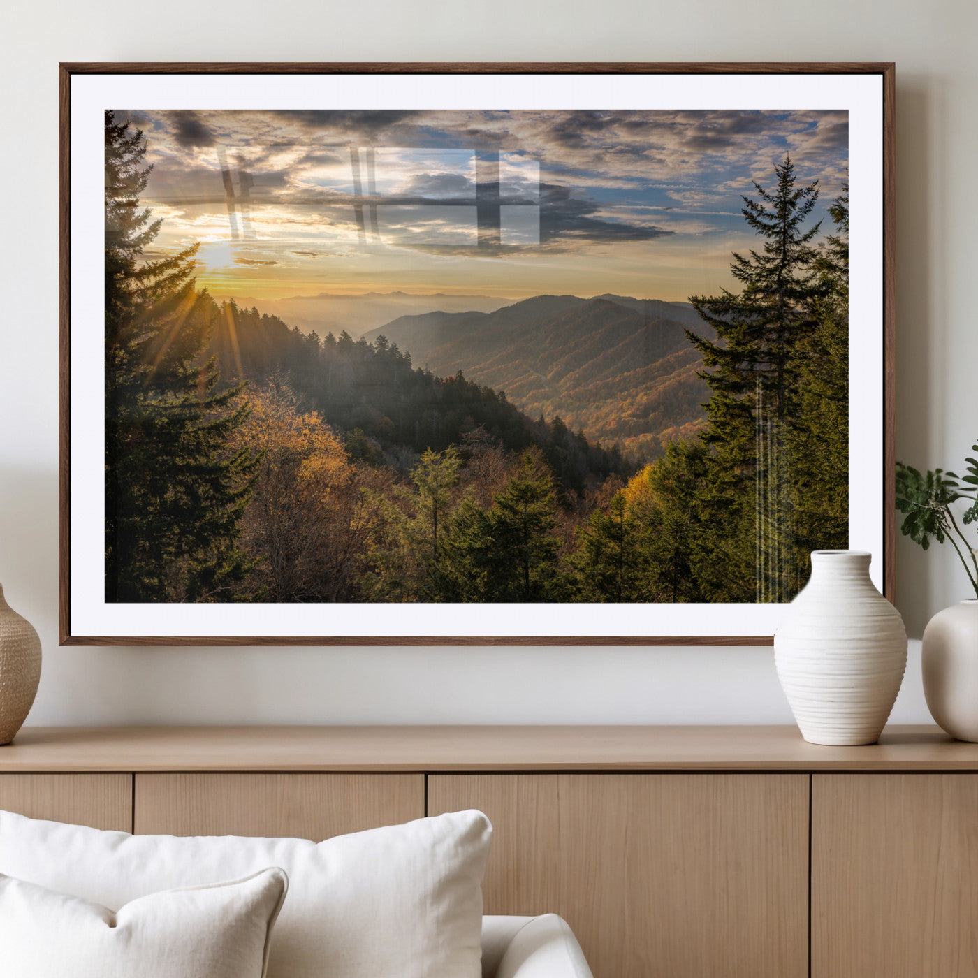 73692479-MGV-CV-36X24-Smoky Mountains Wall Art Canvas Print, Framed Forest Mountain Art Picture Print, Spring Mountain Perfect Spring Style Decor