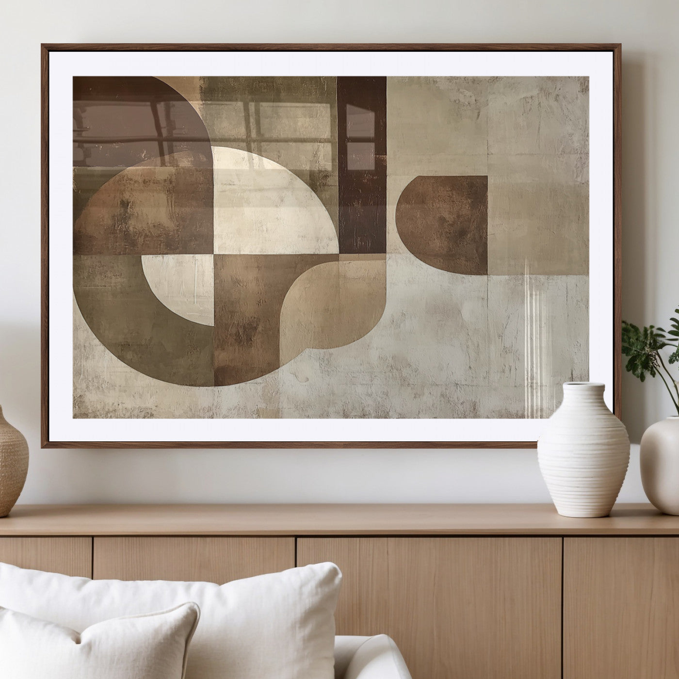 59767-MGV-CV-36X24-Abstract Geometric Shapes Wall Art – Modern Minimalist Canvas Print, Neutral Brown Beige Tan Artwork for Living Room, Bedroom,