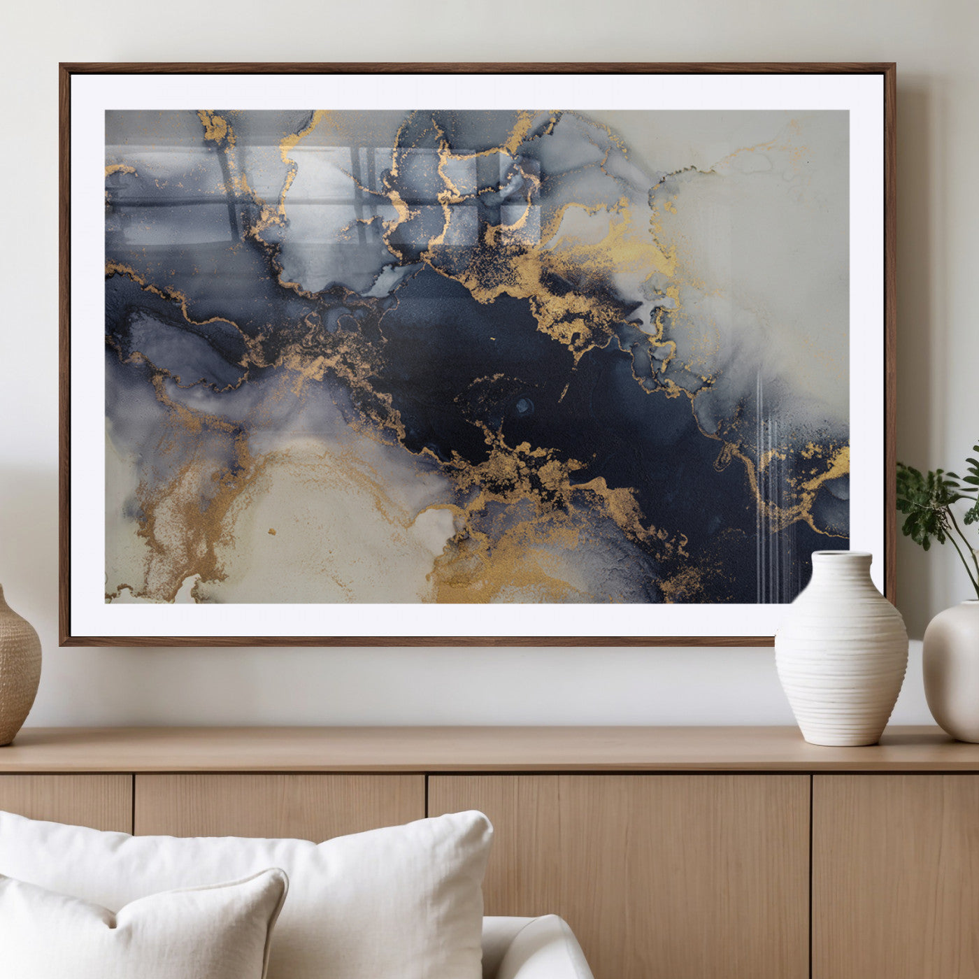 41136487-MGV-CV-36X24-Black Marble Wall Art Canvas Print, Framed Gold Veins Art Picture Print, Abstract Texture Perfect Moody Luxe Decor Artwork