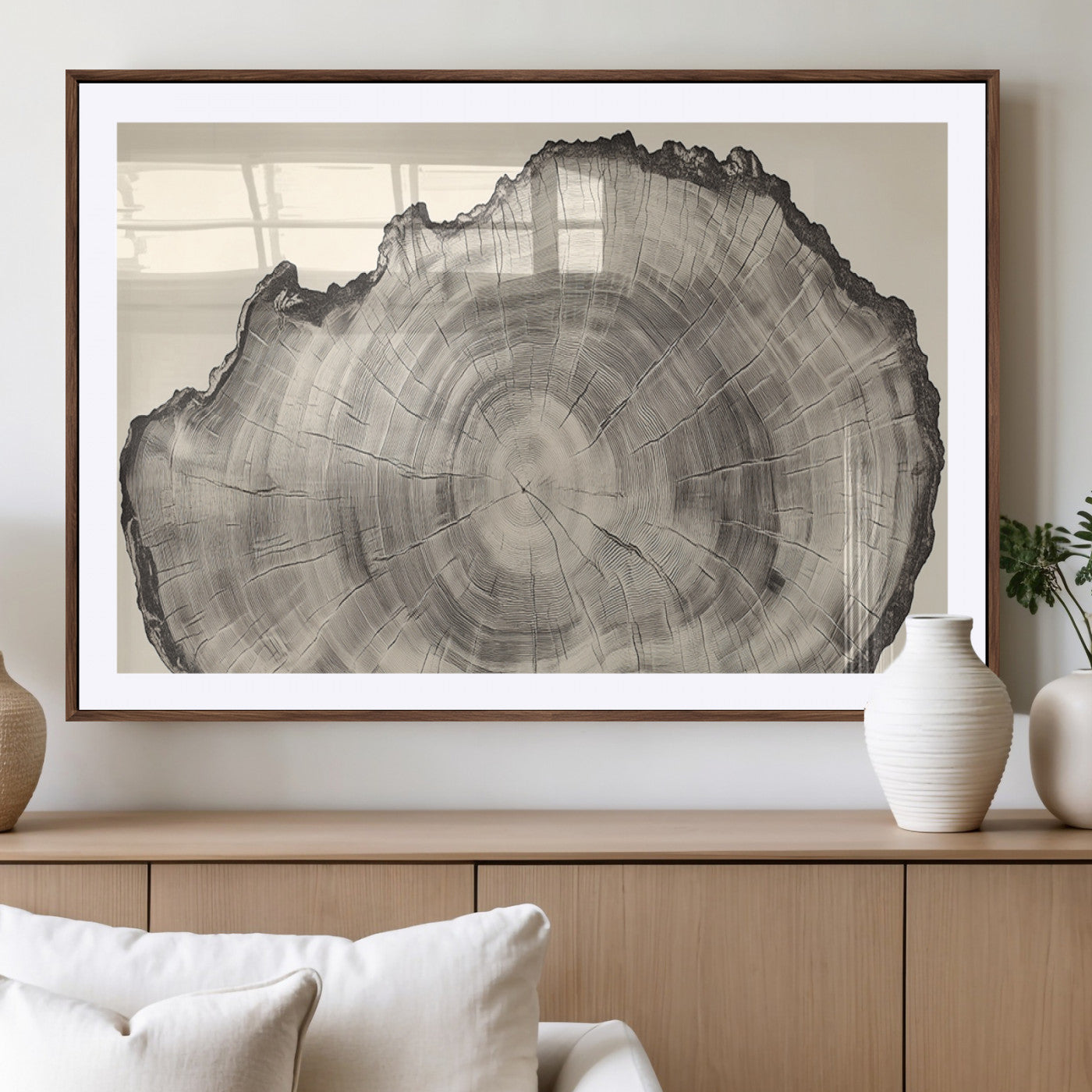 98921313-MGV-CV-36X24-Tree Ring Wall Art Canvas Print, Framed Wood Slice Art Picture Print, Minimalist Wood Perfect Rustic Academic Decor Artwork