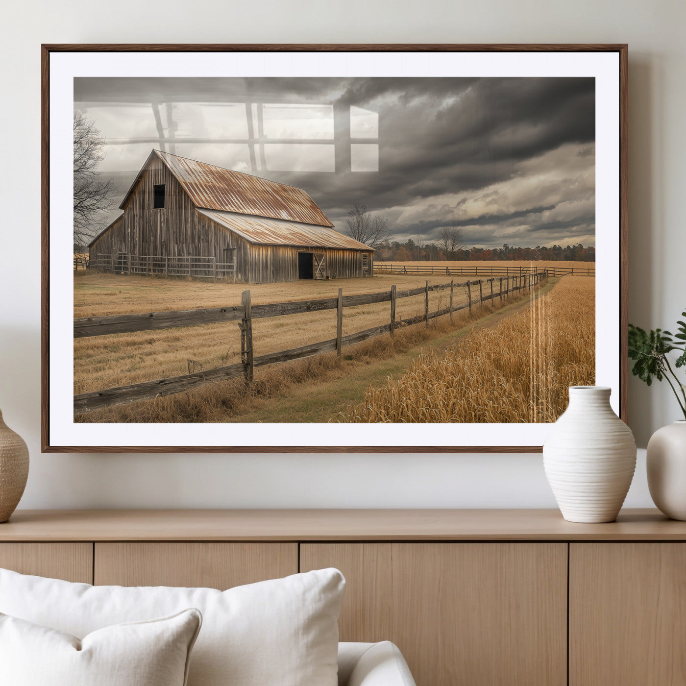 26821575-MGV-CV-36X24-Old Barn Wall Art Canvas Print, Framed Rustic Barn Art Picture Print, Moody Farm Perfect Rustic Farmhouse Decor Artwork