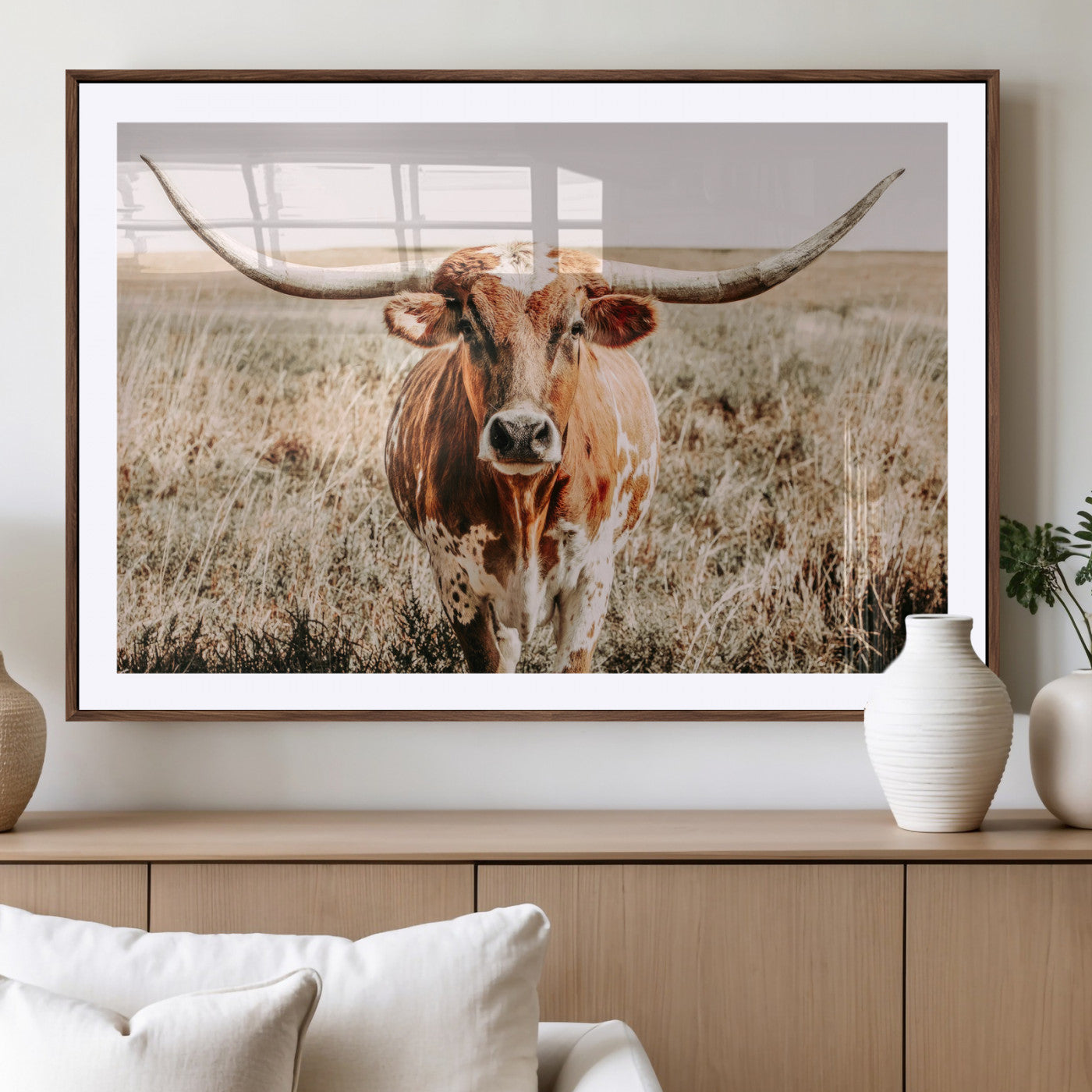54986862-MGV-CV-36X24-Majestic Longhorn Wall Art – Canvas Print of Graceful Strength & Bold Spirit, Wild Plains Beauty Nature Inspired Rustic Decor for