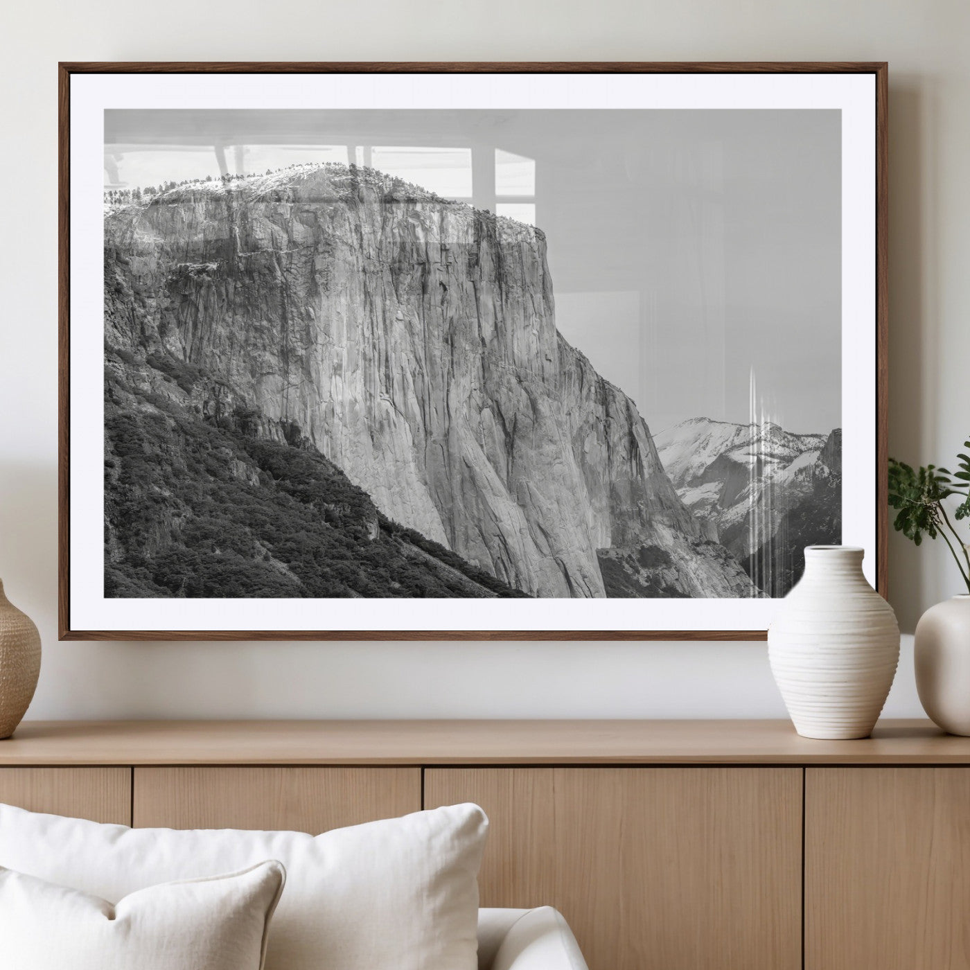 39393420-MGV-CV-36X24-El Capitan Wall Art Canvas Print, Framed Yosemite Cliff Art Picture Print, Monochrome Mountain Perfect Monochrome Sierra Decor