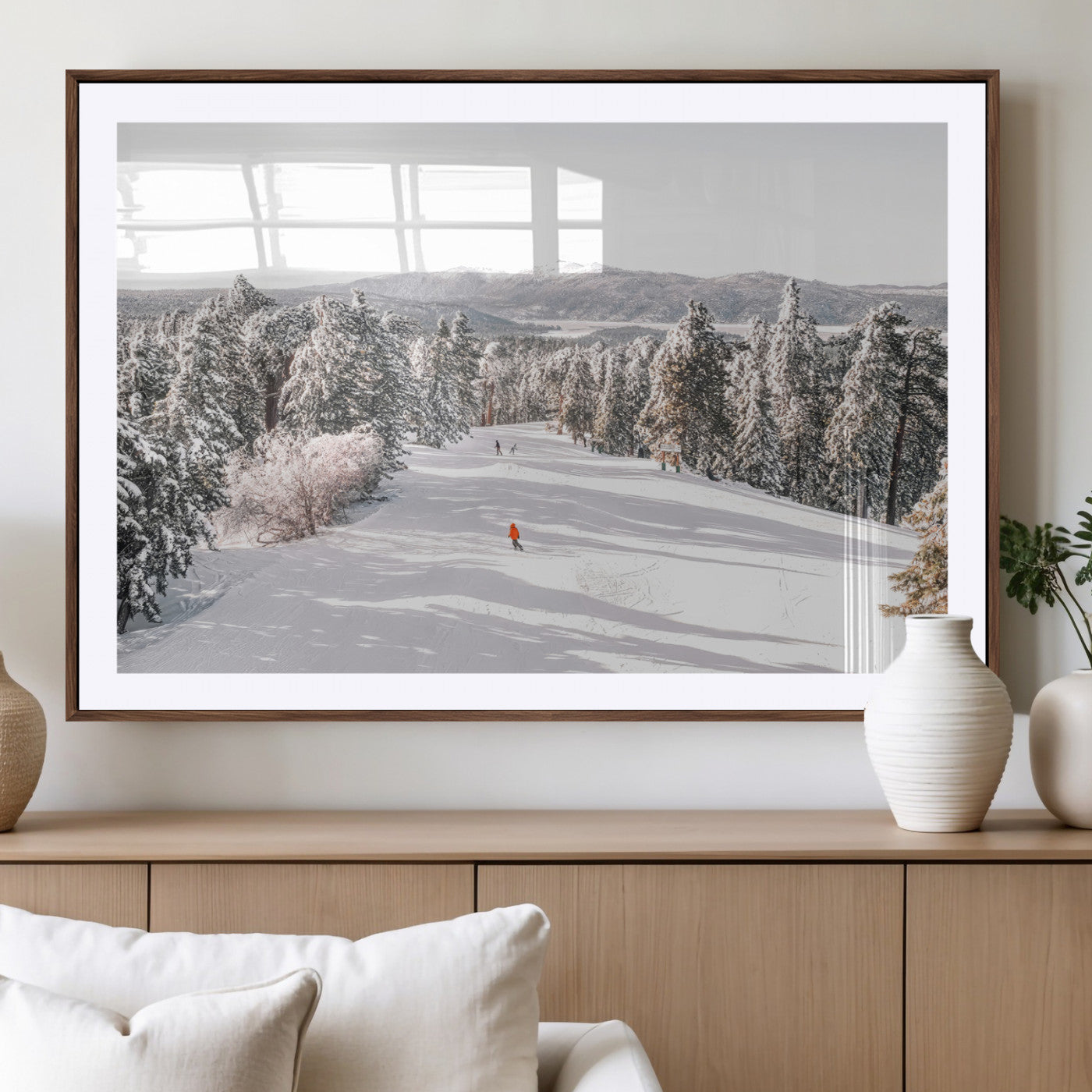 62119206-MGV-CV-36X24-Snowy Trail Wall Art Canvas Print, Framed Ski Slope Art Picture Print, Winter Pines Perfect Alpine Adventure Decor Artwork