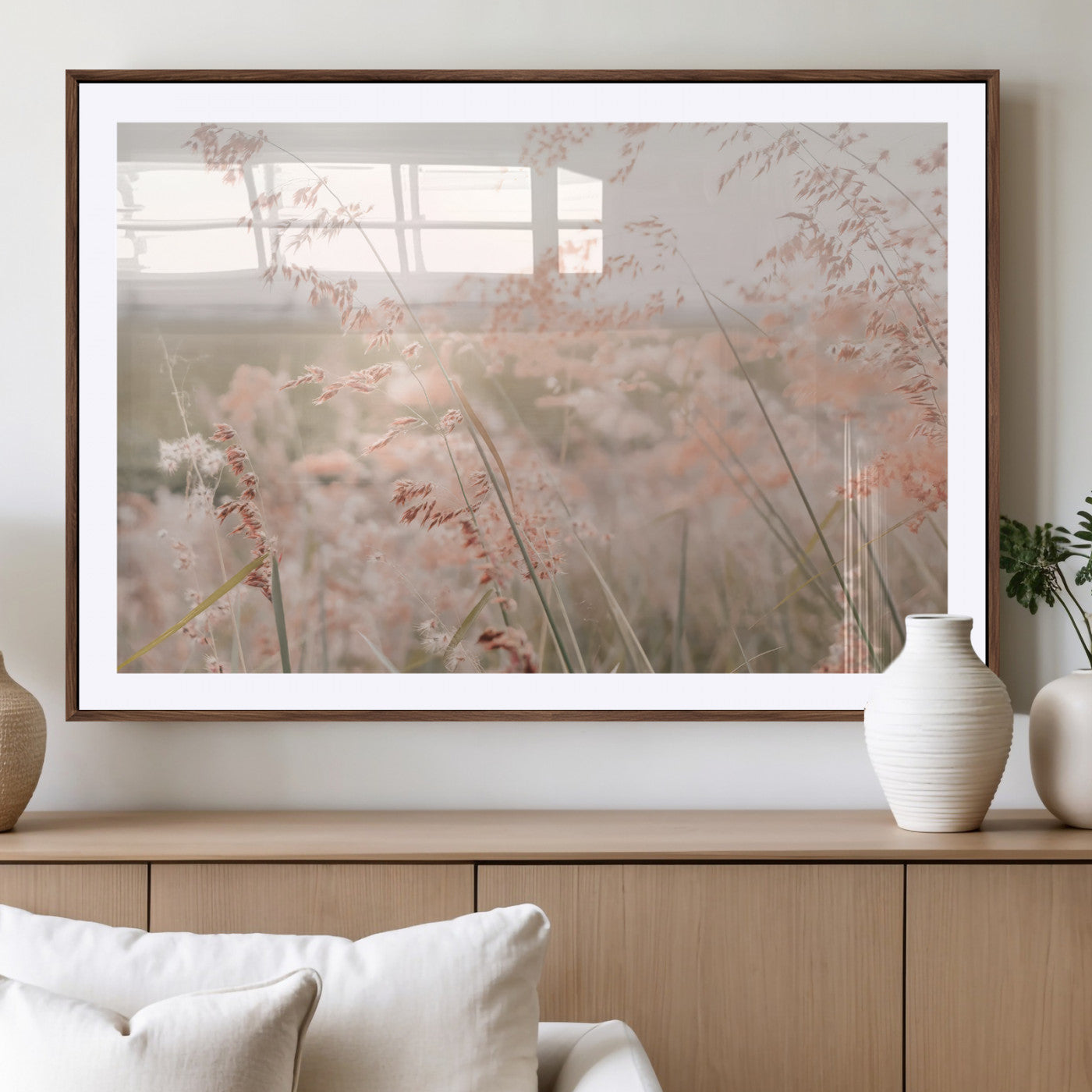 79164340-MGV-CV-36X24-Pastel Grasses Wall Art Canvas Print, Framed Soft Meadow Art Picture Print, Field in Breeze Perfect Pastel Minimal Decor Artwork