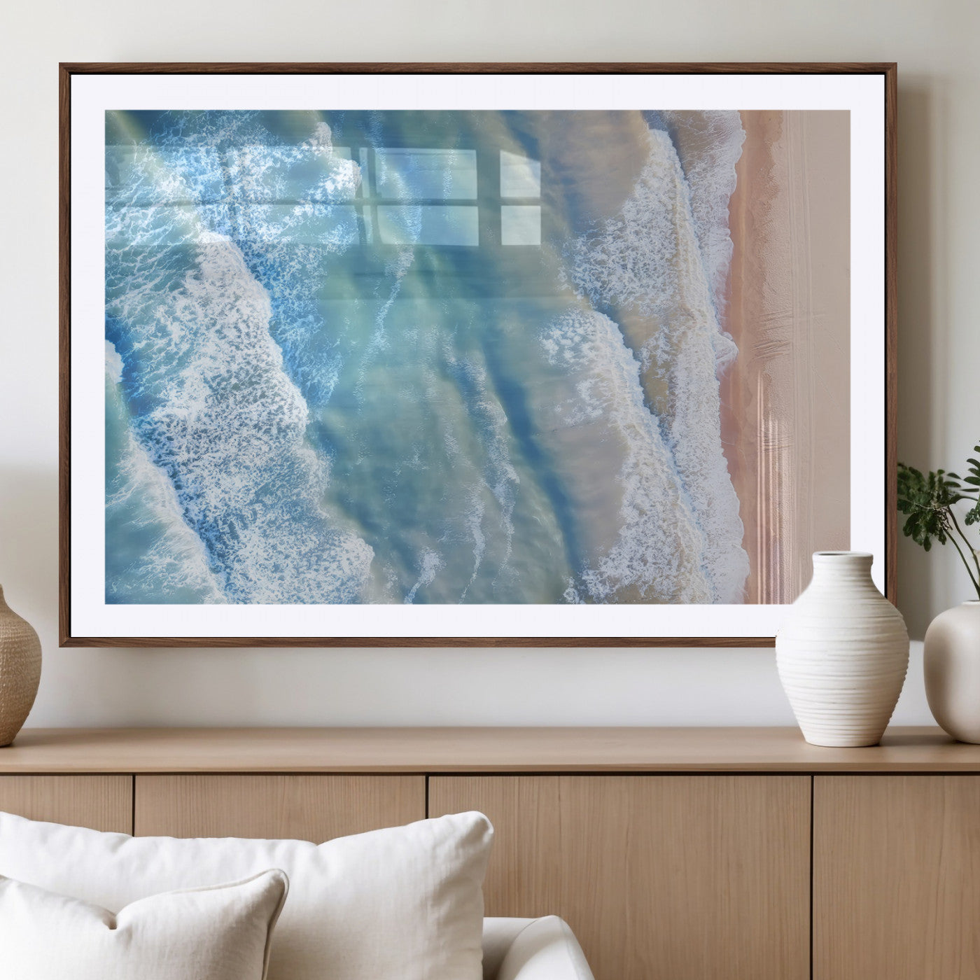 17641845-MGV-CV-36X24-Aerial Ocean Wall Art Canvas Print, Framed Blue Waves Art Picture Print, Sandy Shoreline Perfect Modern Coastal Decor Artwork
