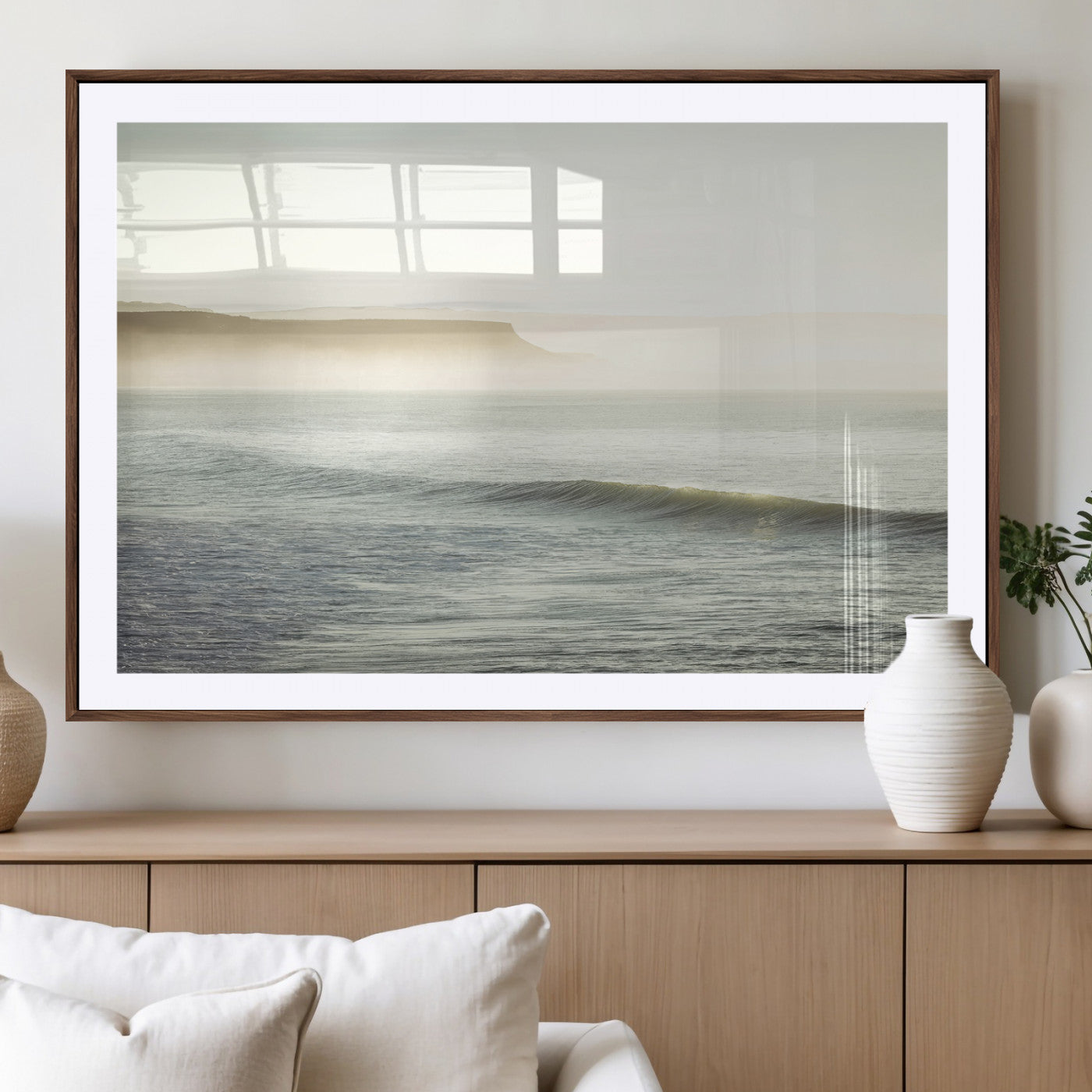 39310633-MGV-CV-36X24-Coastal Cliffs Wall Art Canvas Print, Framed Misty Ocean Art Picture Print, Morning Light Perfect Minimalistic Coastal Decor