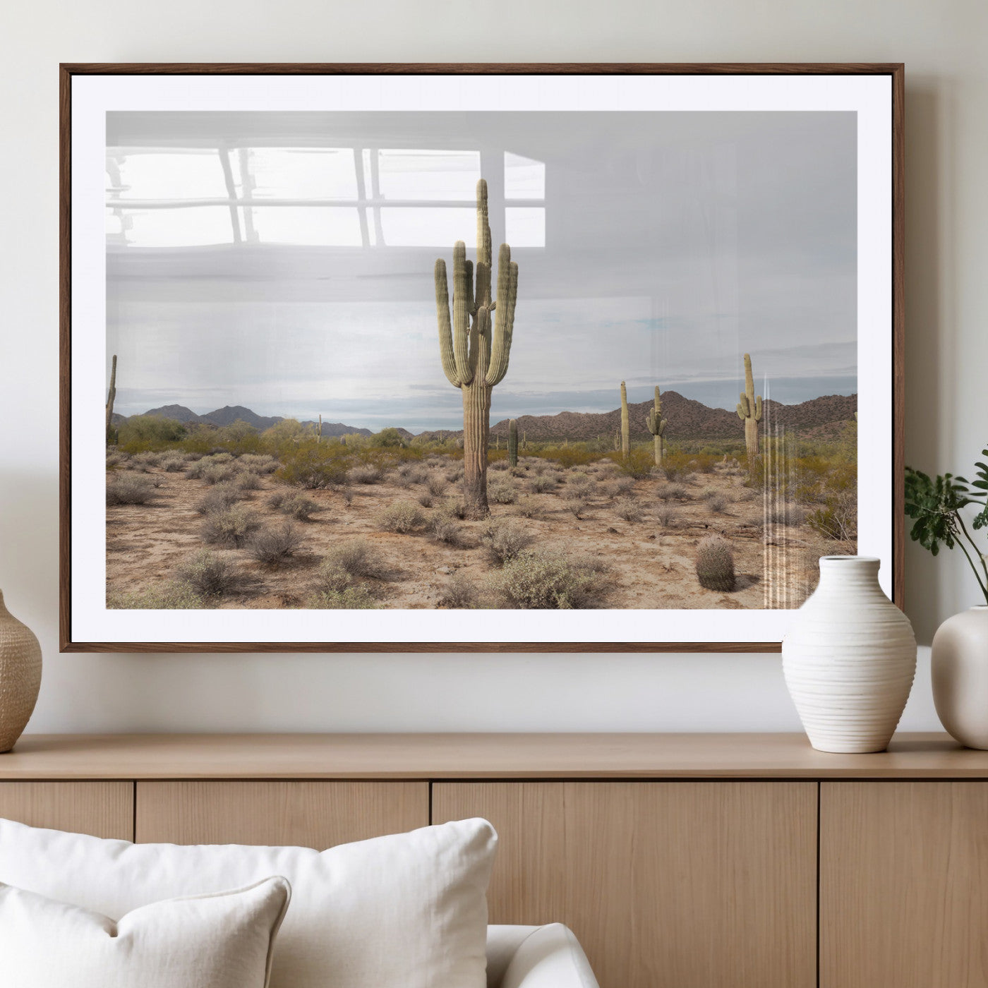 96147924-MGV-CV-36X24-Saguaro Cactus Wall Art Canvas Print, Framed Desert Cactus Art Picture Print, Earthy Desert Perfect Southwestern Boho Decor