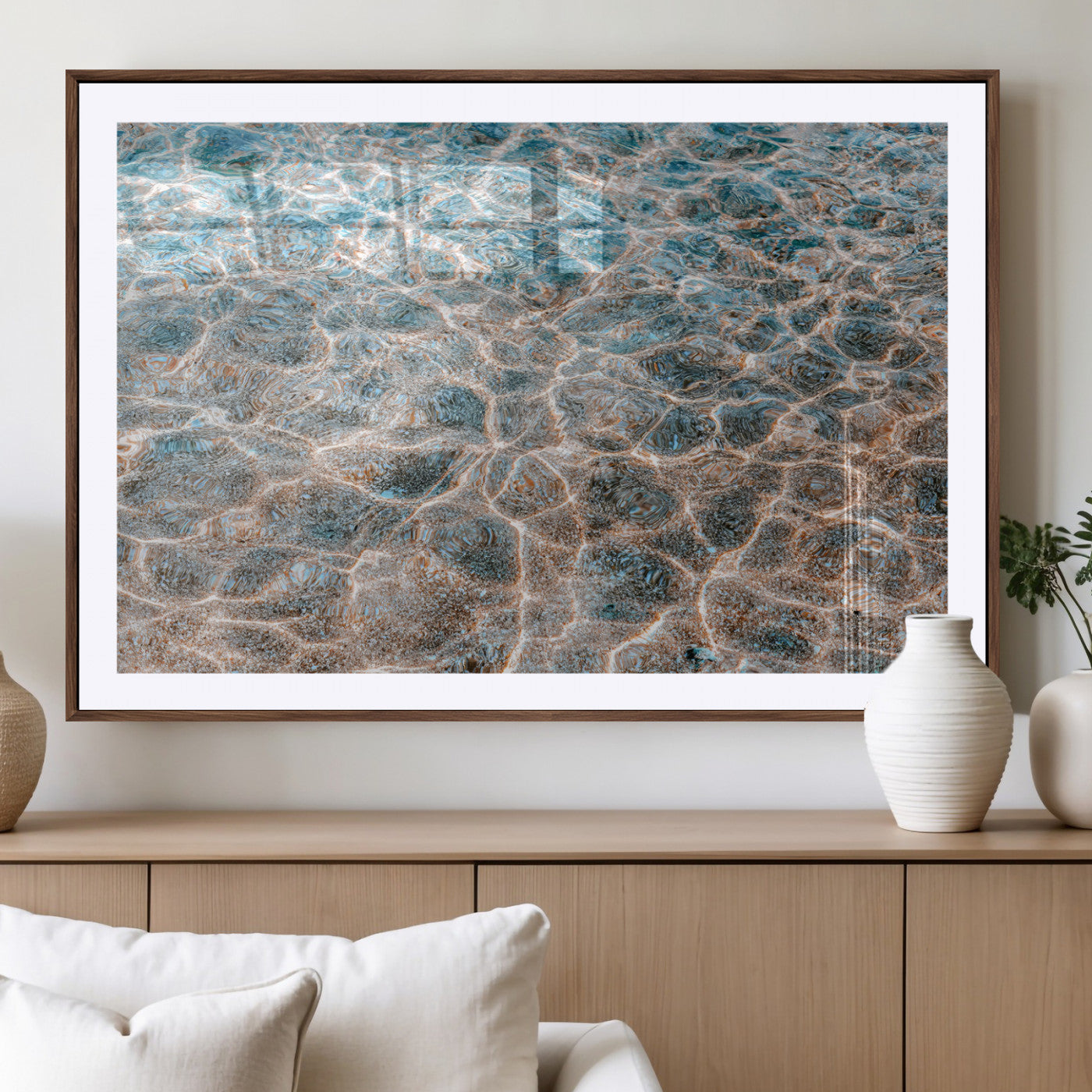 26580287-MGV-CV-36X24-Clear Water Wall Art Canvas Print, Framed Sunlit Ripples Art Picture Print, Ocean Texture Perfect Modern Coastal Decor Artwork