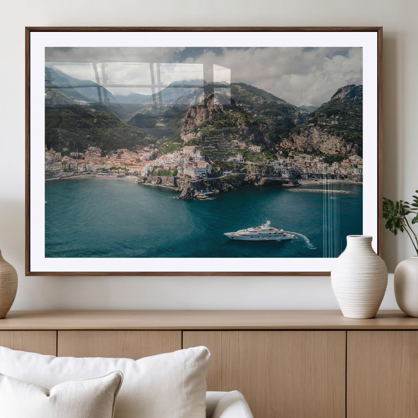 20321590-MGV-CV-36X24-Amalfi Coast Wall Art Canvas Print, Framed Italy Travel Art Picture Print, Mediterranean Landscape Perfect Mediterranean Coastal