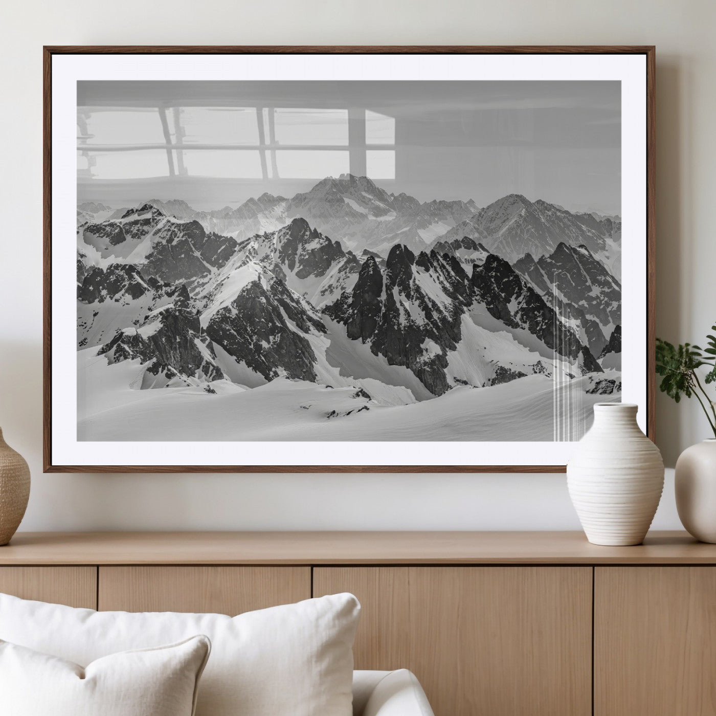 32399691-MGV-CV-36X24-Snowy Mountain Wall Art Canvas Print, Framed Mountain Peaks Art Picture Print, Alpine Mountains Perfect Minimalist Alpine Decor