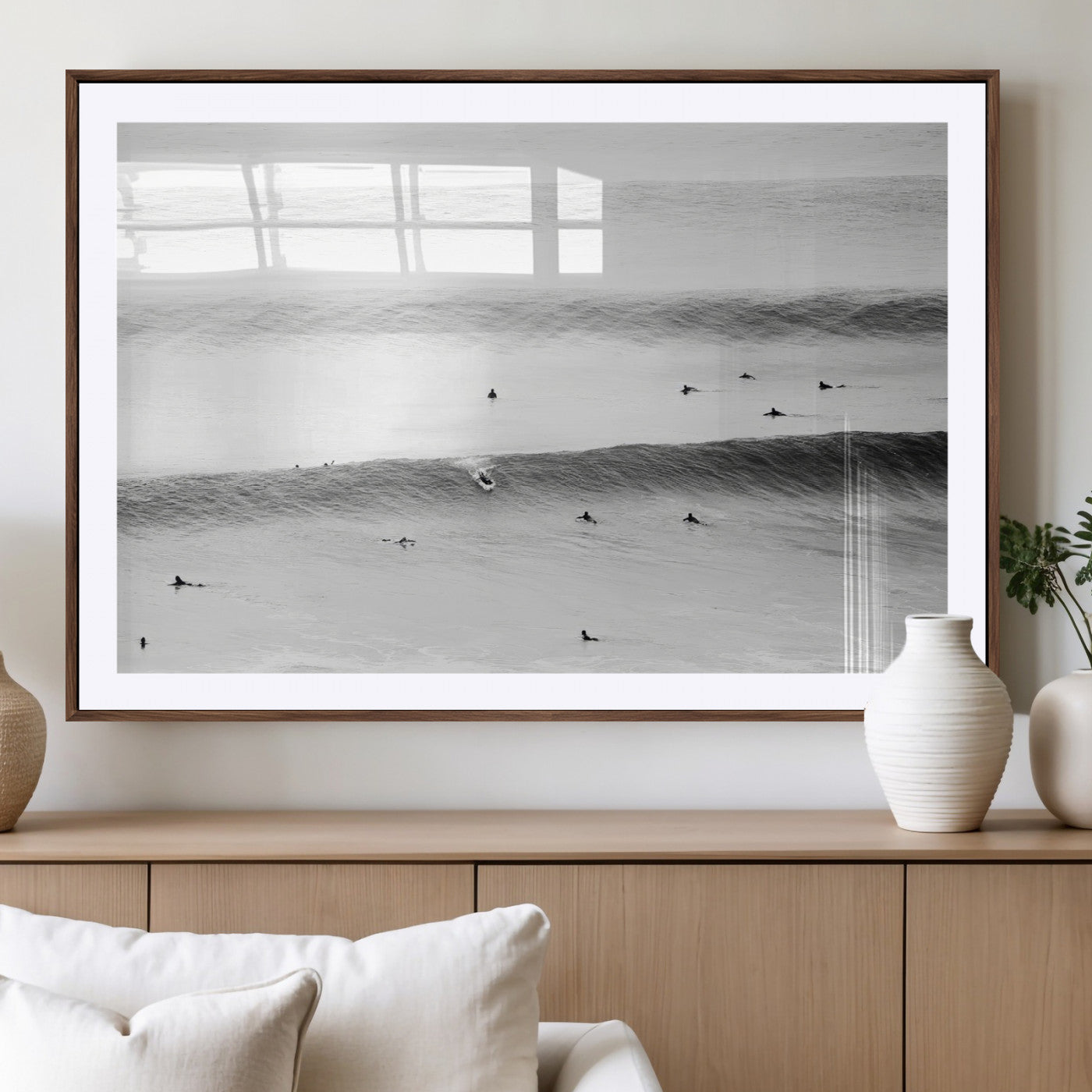 54291445-MGV-CV-36X24-Black White Ocean Wall Art Canvas Print, Framed Coastal Sport Art Picture Print, Ocean Culture Perfect Minimalist Coastal Decor