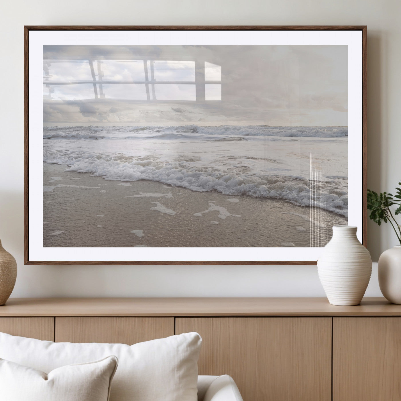 70596264-MGV-CV-36X24-Ocean Waves Wall Art Canvas Print, Framed Coastal Shoreline Art Picture Print, Sea Foam Perfect Coastal Minimalist Decor Artwork