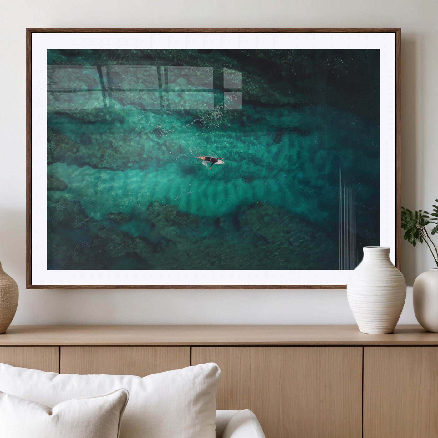 93287752-MGV-CV-36X24-Ocean Surf Wall Art Canvas Print, Framed Blue Waters Art Picture Print, Vibrant Seascape Perfect Coastal Adventure Decor Artwork