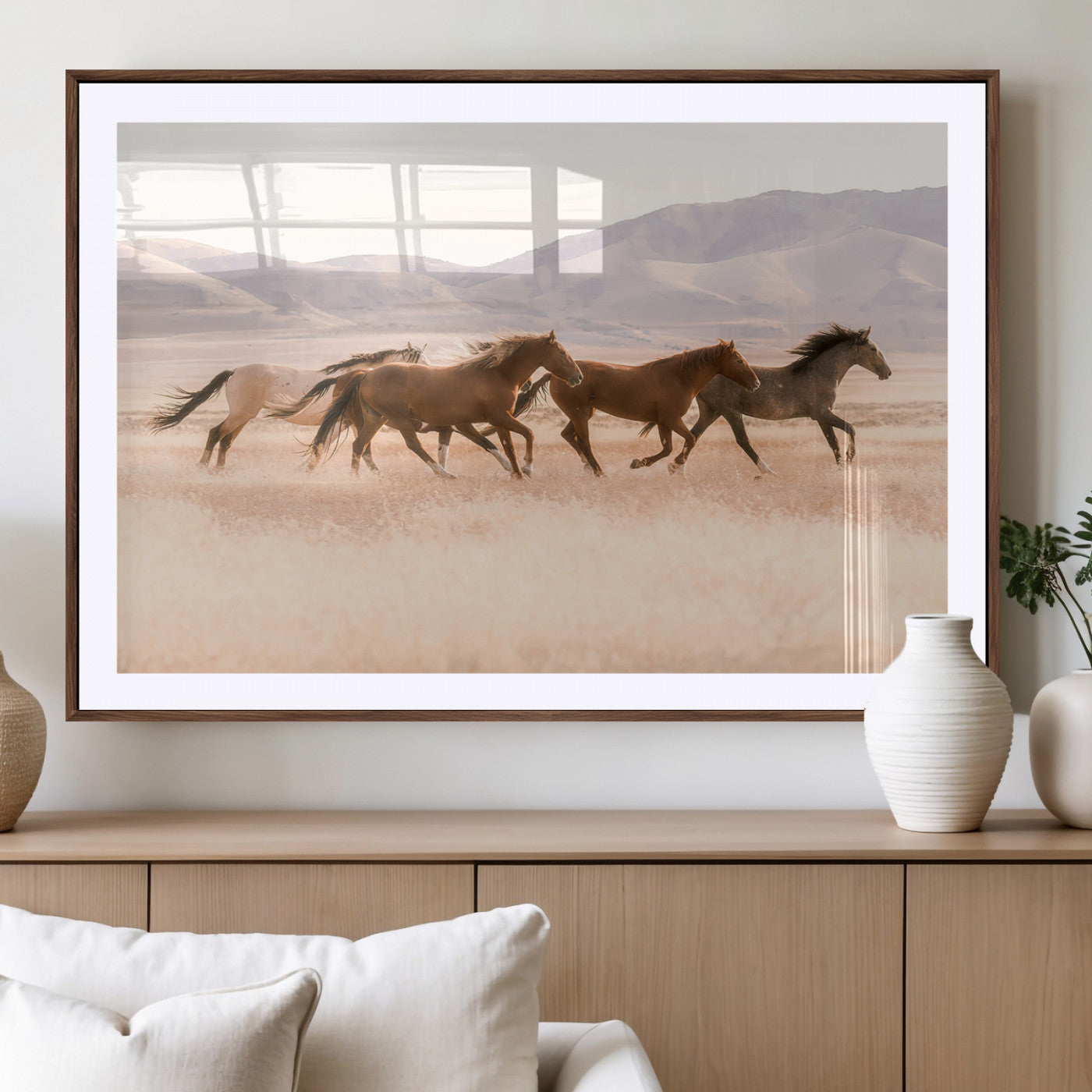 83644685-MGV-CV-36X24-Wild Horse Art Wall Art Canvas Print, Framed Rustic Western Art Picture Print, Desert Horse Scene Perfect Rustic Western Decor