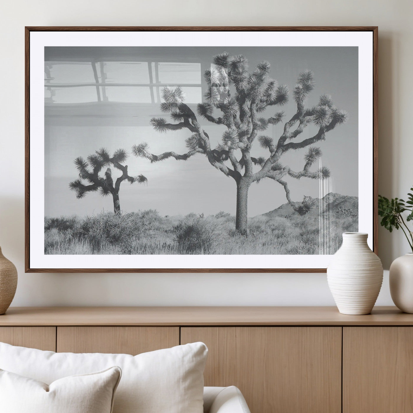 29996209-MGV-CV-36X24-Joshua Tree Art Wall Art Canvas Print, Framed Black White Landscape Art Picture Print, Desert Tree Decor Perfect Southwestern Boho