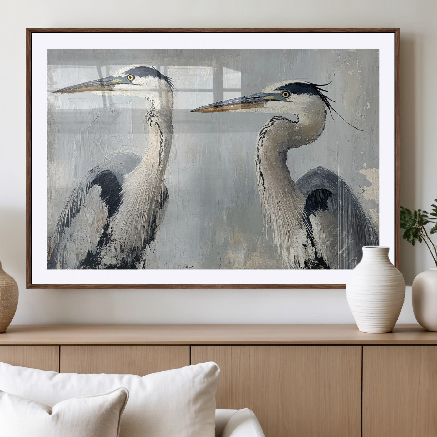 19427826-MGV-CV-36X24-Bird Canvas Decor Wall Art Canvas Print, Framed Coastal Bird Pair Art Picture Print, Minimalist Wildlife Wall Perfect Coastal