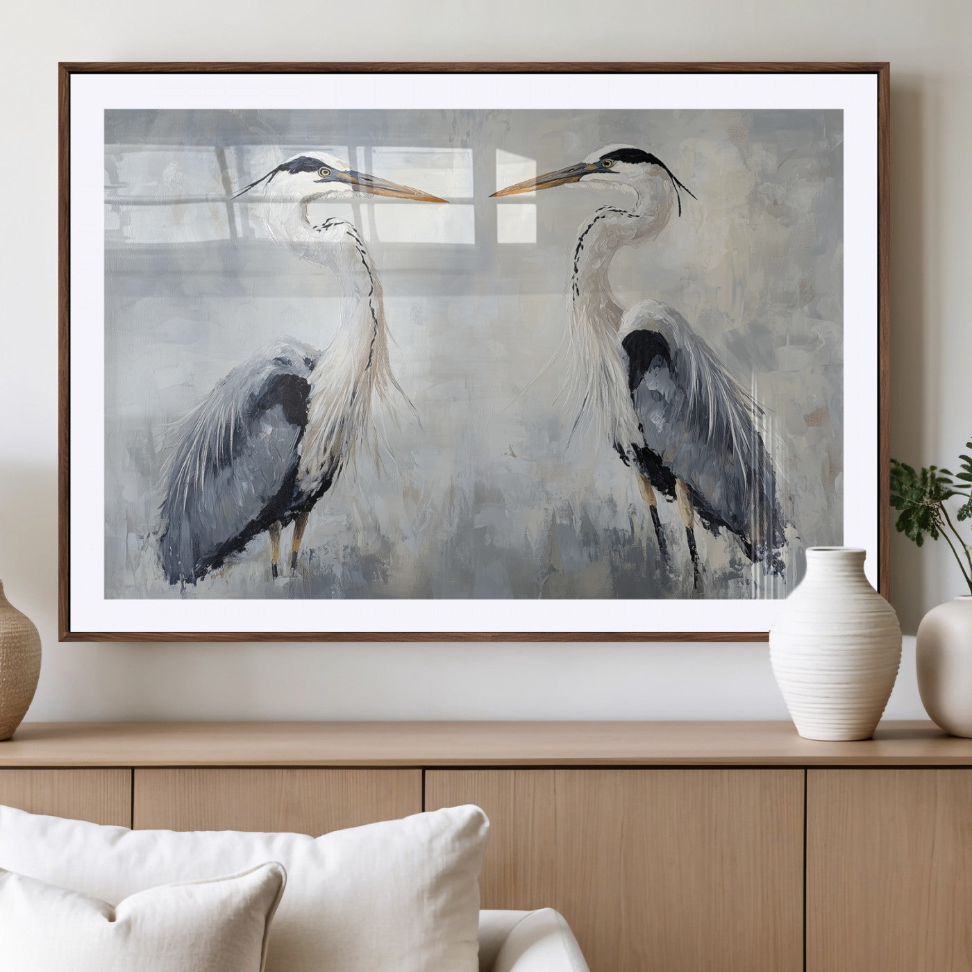 90806932-MGV-CV-36X24-Heron Wall Art Wall Art Canvas Print, Framed Bird Canvas Decor Art Picture Print, Nature Inspired Perfect Coastal Minimalist Decor