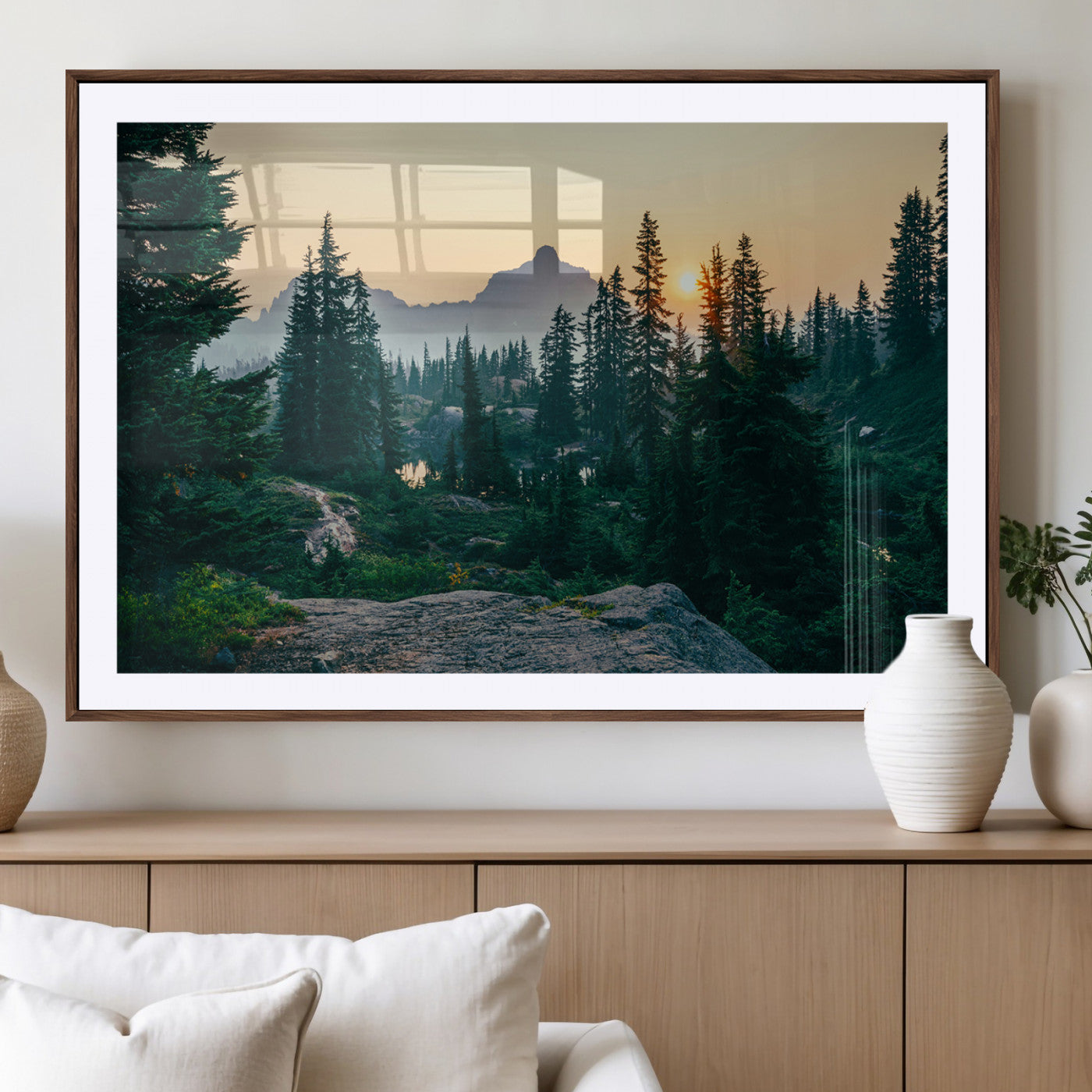 66397982-MGV-CV-36X24-Mountain Landscape Wall Art Canvas Print, Framed Forest Serenity Art Picture Print, Mountain Landscape Perfect Rustic Wilderness