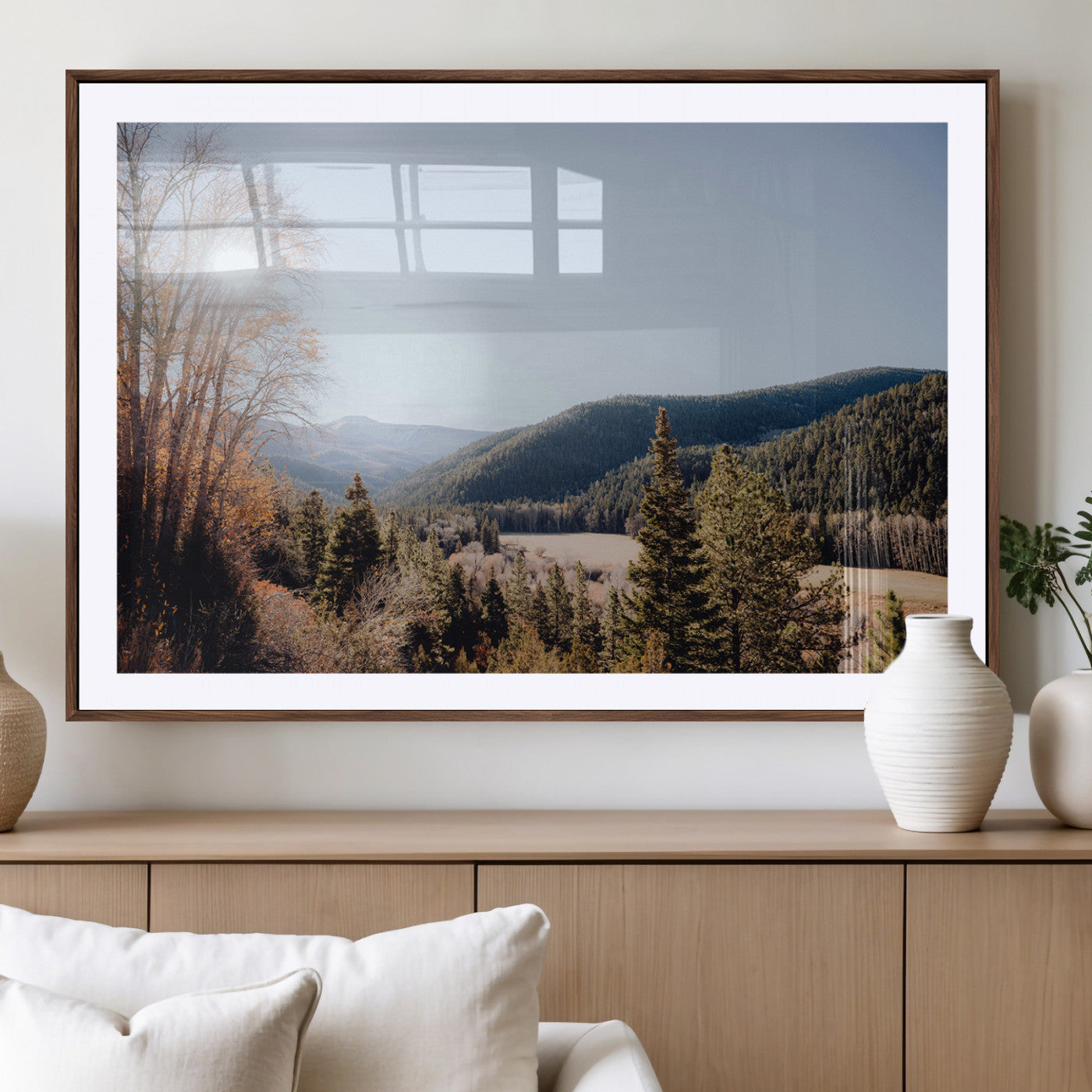 52941305-MGV-CV-36X24-Rustic Landscape Wall Art Canvas Print, Framed Serene Valley Art Picture Print, Pine Tree Horizon Perfect Rustic Cabin Decor