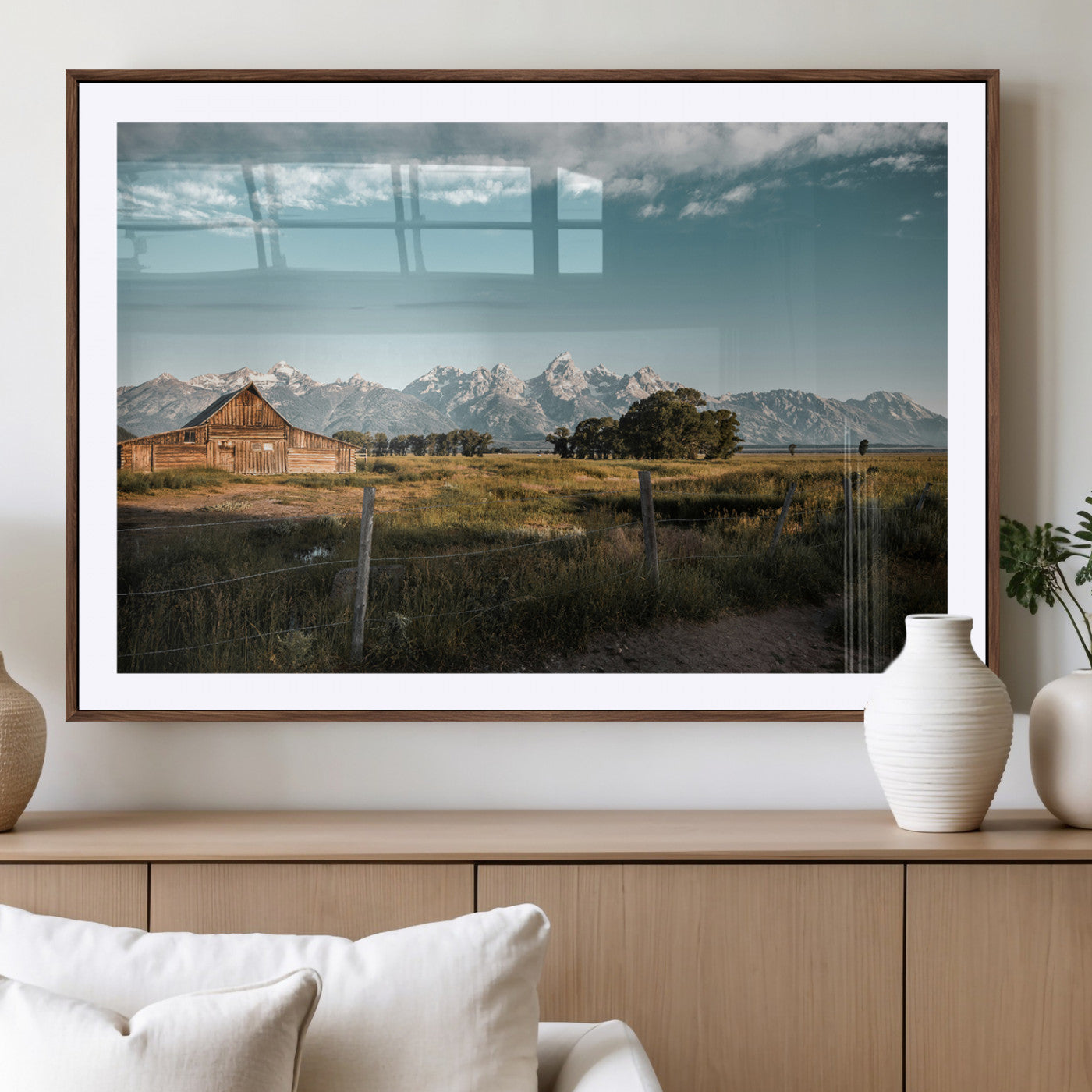 92497443-MGV-CV-36X24-Rustic Farmhouse Wall Art Canvas Print, Framed Mountain Cabin Art Picture Print, Western Landscape Perfect Rustic Farmhouse Decor