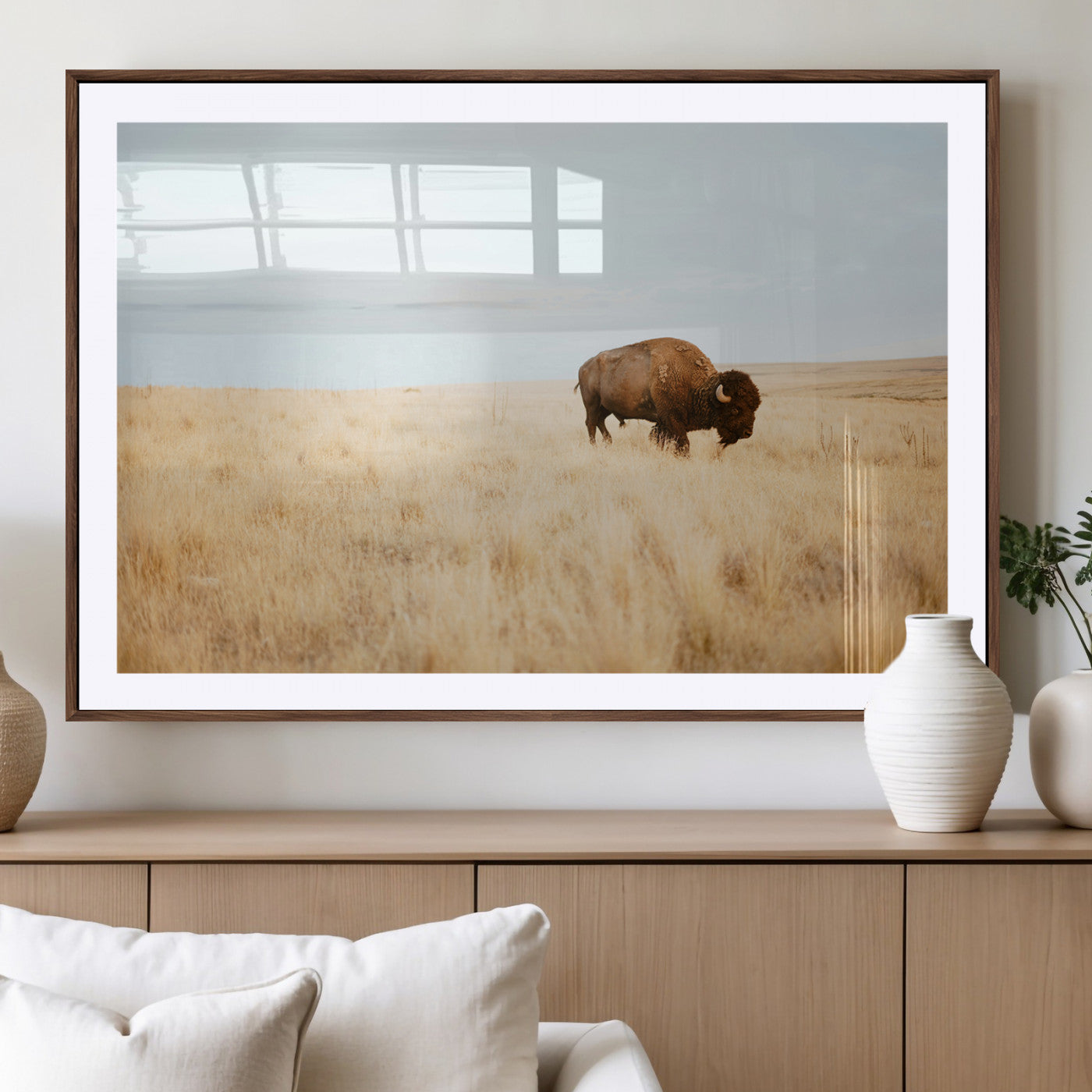 61392510-MGV-CV-36X24-Buffalo Wall Art Wall Art Canvas Print, Framed Western Wildlife Decor Art Picture Print, Rustic Farmhouse Art Perfect Rustic