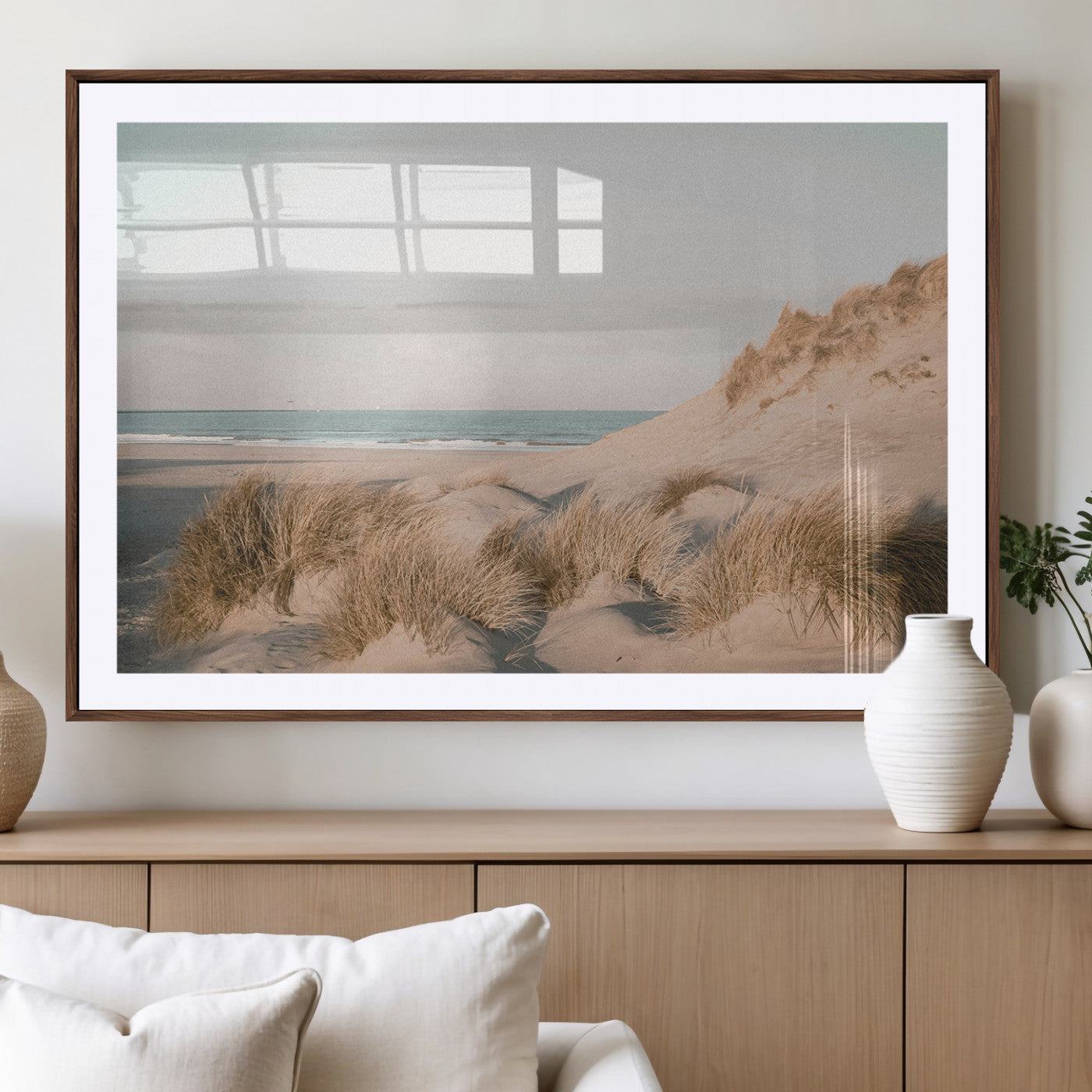 28064037-MGV-CV-36X24-Minimalist Seascape Wall Art Canvas Print, Framed Neutral Beach Print Art Picture Print, Sand Dune Photography Perfect