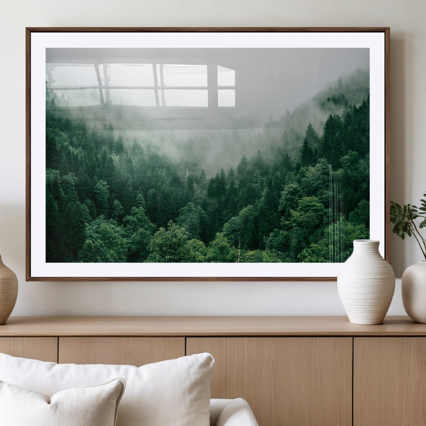 45265379-MGV-CV-36X24-Misty Forest Wall Art – Green Mountain Pine Tree Landscape Canvas Print, Nature Photography Artwork Home Decor for Bedroom, Living