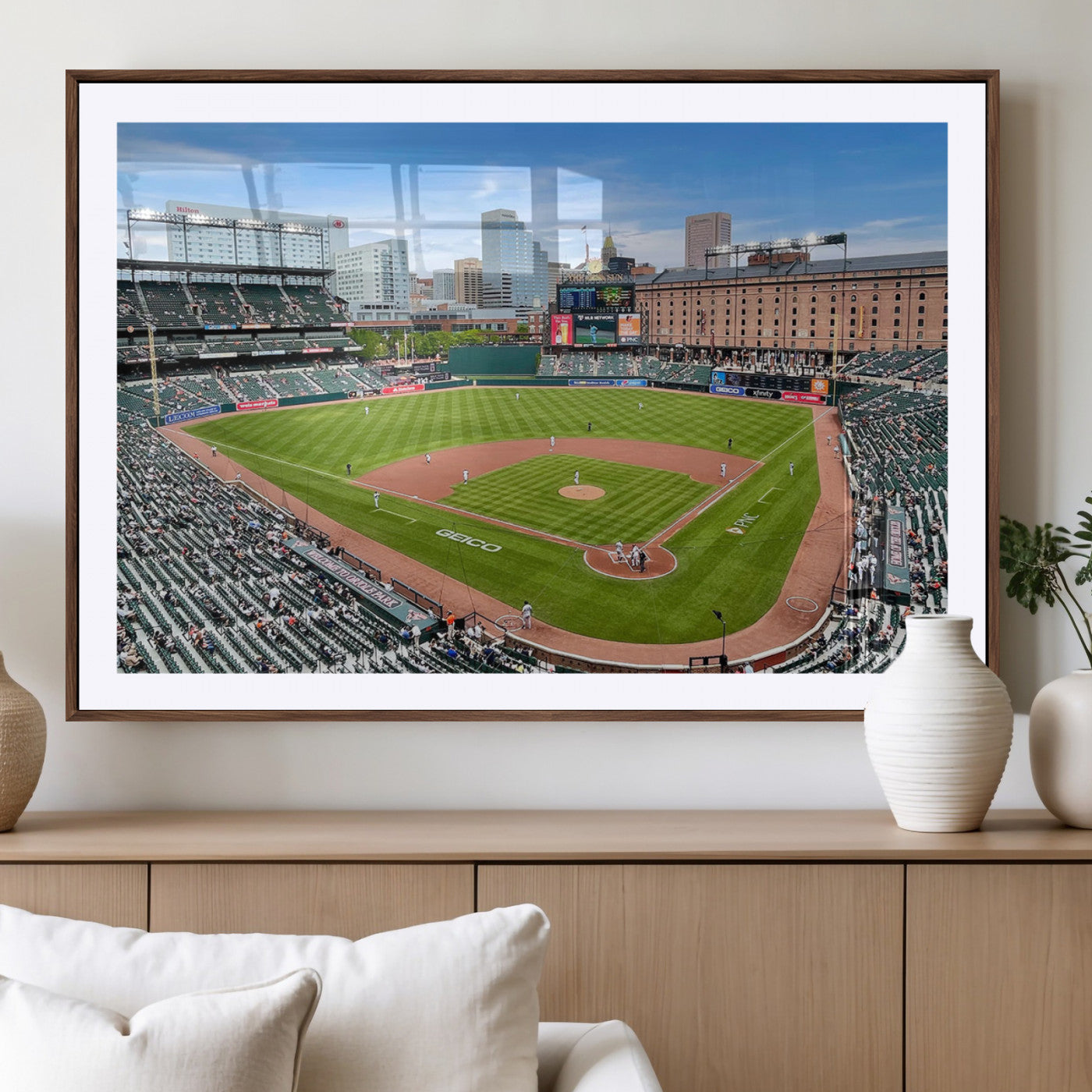 76426407-MGV-CV-36X24-Baseball Stadium Daytime – Panoramic Ballpark Canvas Wall Art, Sports Decor for Office, Man Cave, Game Room, Sports Bar, Baseball