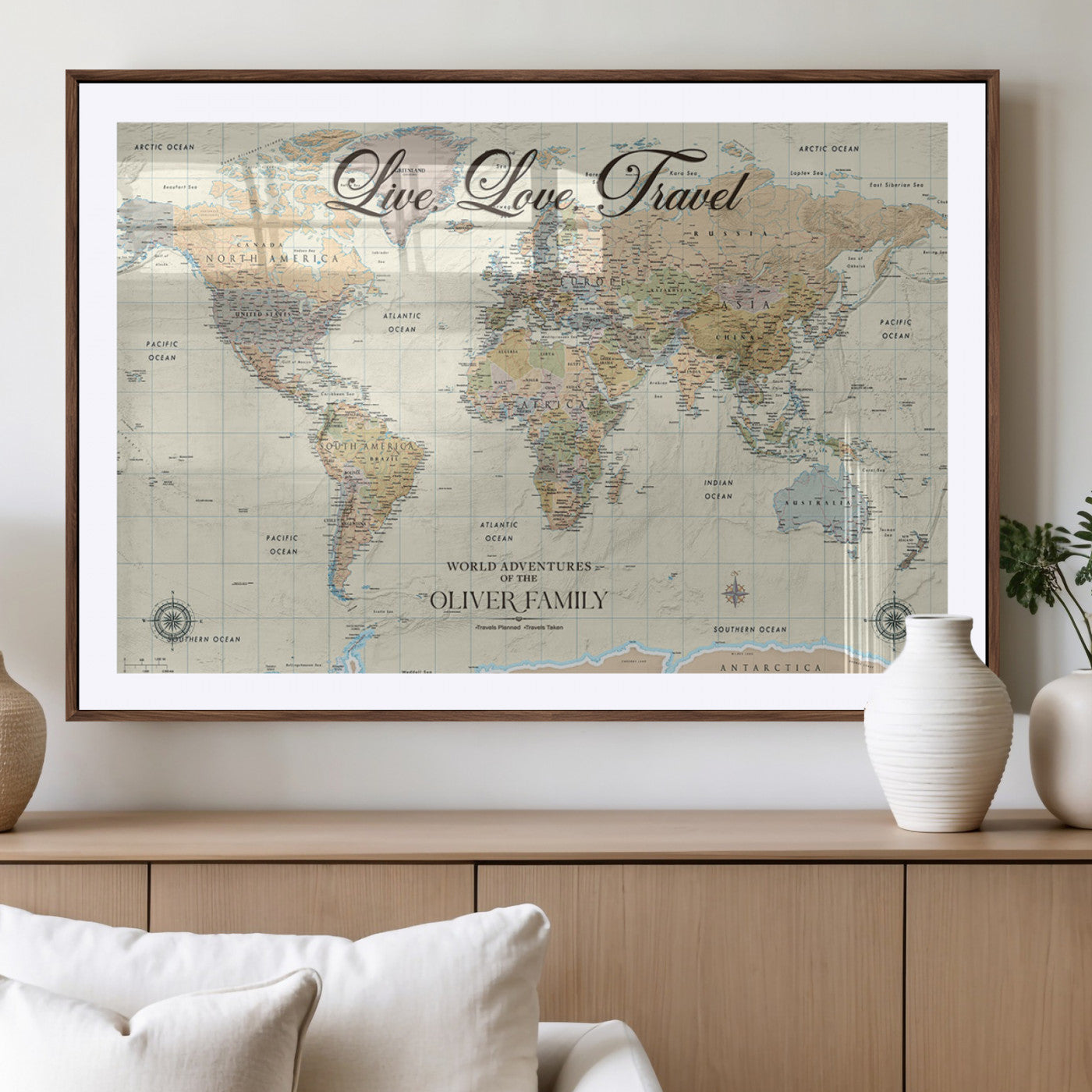 19479008-MGV-CV-36X24-Live Love Travel Wall Art – Detailed World Map Canvas Print, Adventure Decor for Living Room, Office or Bedroom, Travel Gift for