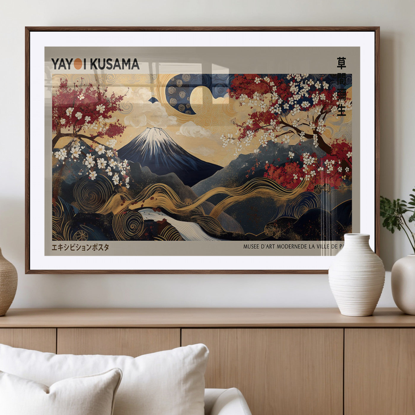 66892669-MGV-CV-36X24-Japanese Landscape Wall Art – Mount Fuji Canvas Print with Cherry Blossoms and Golden Waves, Traditional Asian Inspired Artwork