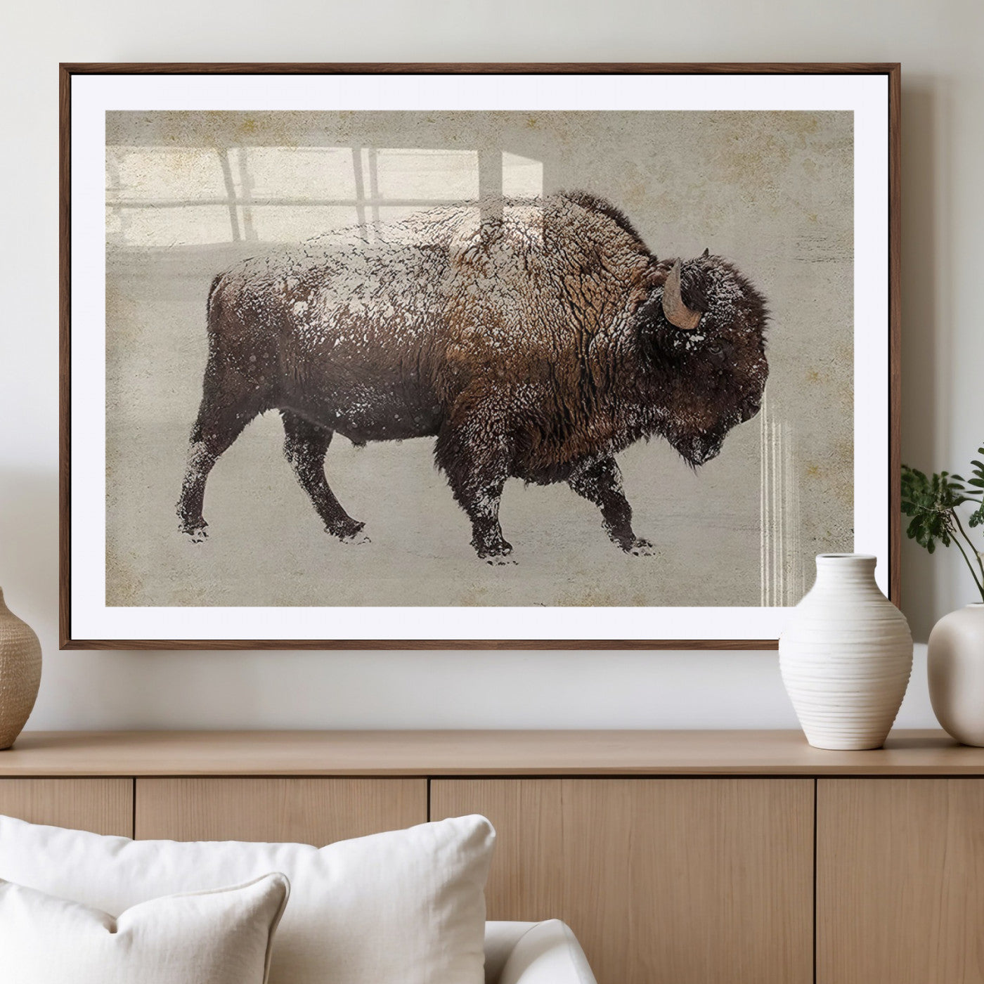 54810031-MGV-CV-36X24-Western Wall Art – Snow Covered Bison Canvas Print, Rustic Wildlife Photography Decor for Bedroom, Living Room, Office, Lodge,