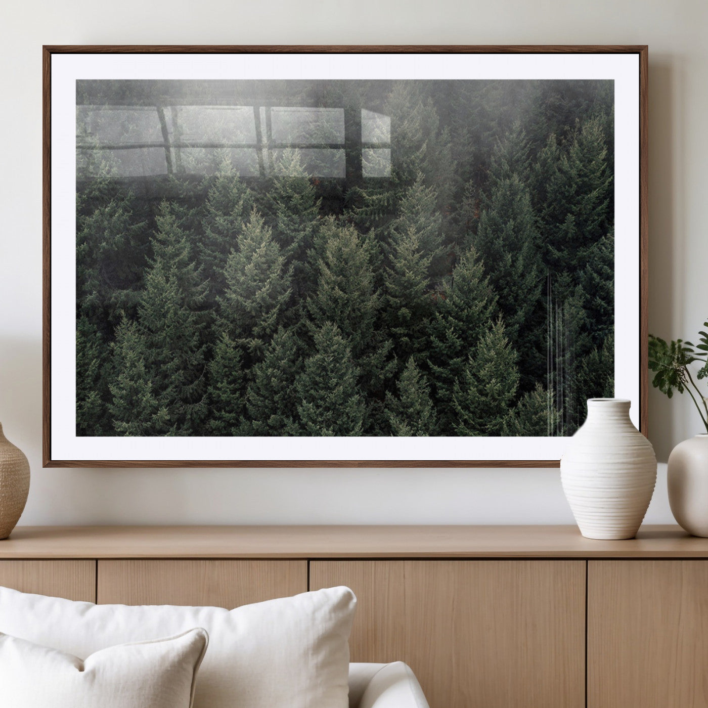 84059409-MGV-CV-36X24-Forest Wall Art – Misty Evergreen Trees Canvas Print, Tranquil Nature Photography Decor for Bedroom, Living Room, Office, Cabin or