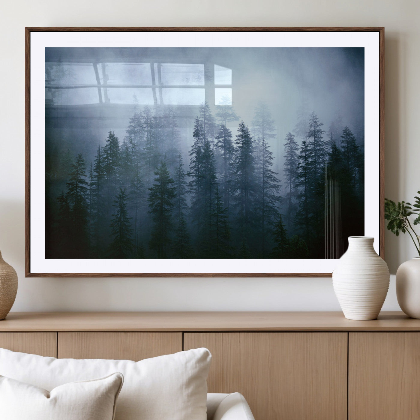 93439624-MGV-CV-36X24-Forest Wall Art – Misty Pine Trees Canvas Print, Moody Nature Photography Decor for Bedroom, Living Room, Office, Cabin, Lodge or