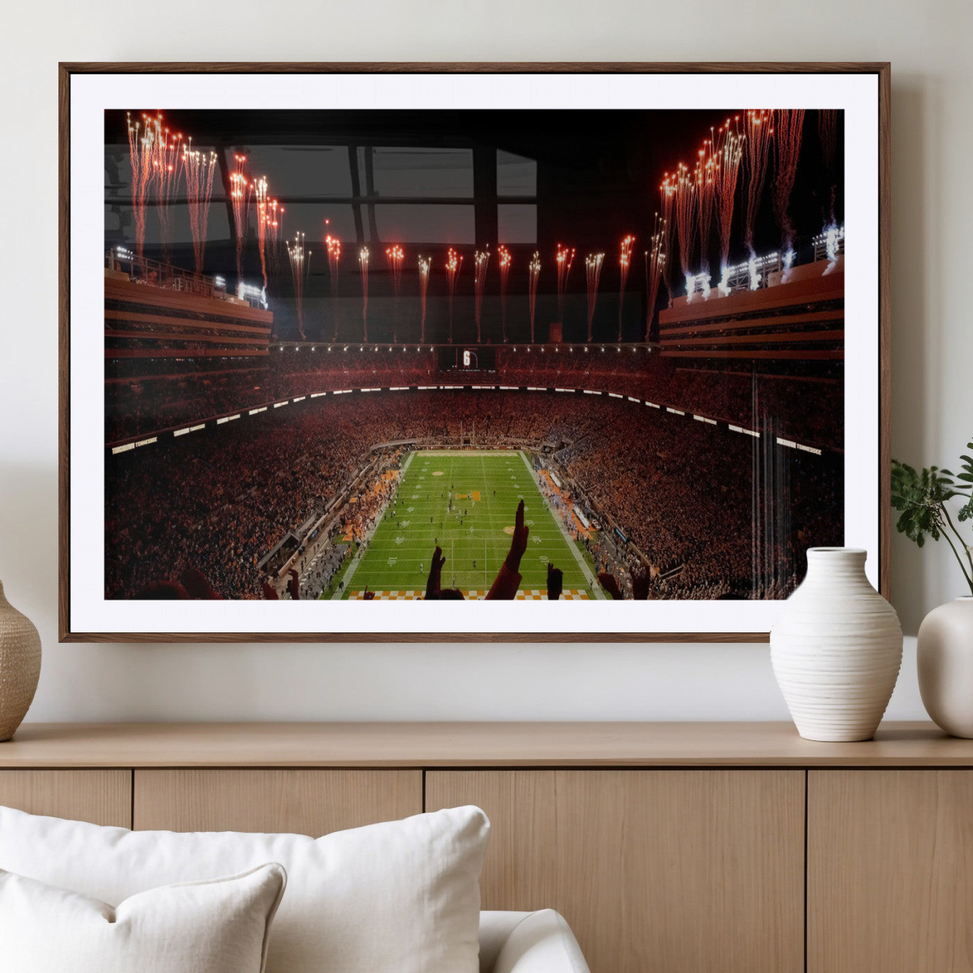 73358115-MGV-CV-36X24-Neyland Stadium Wall Art – Panoramic Tennessee Volunteers Night Game Canvas Print, Fireworks Football Celebration Sports Decor for